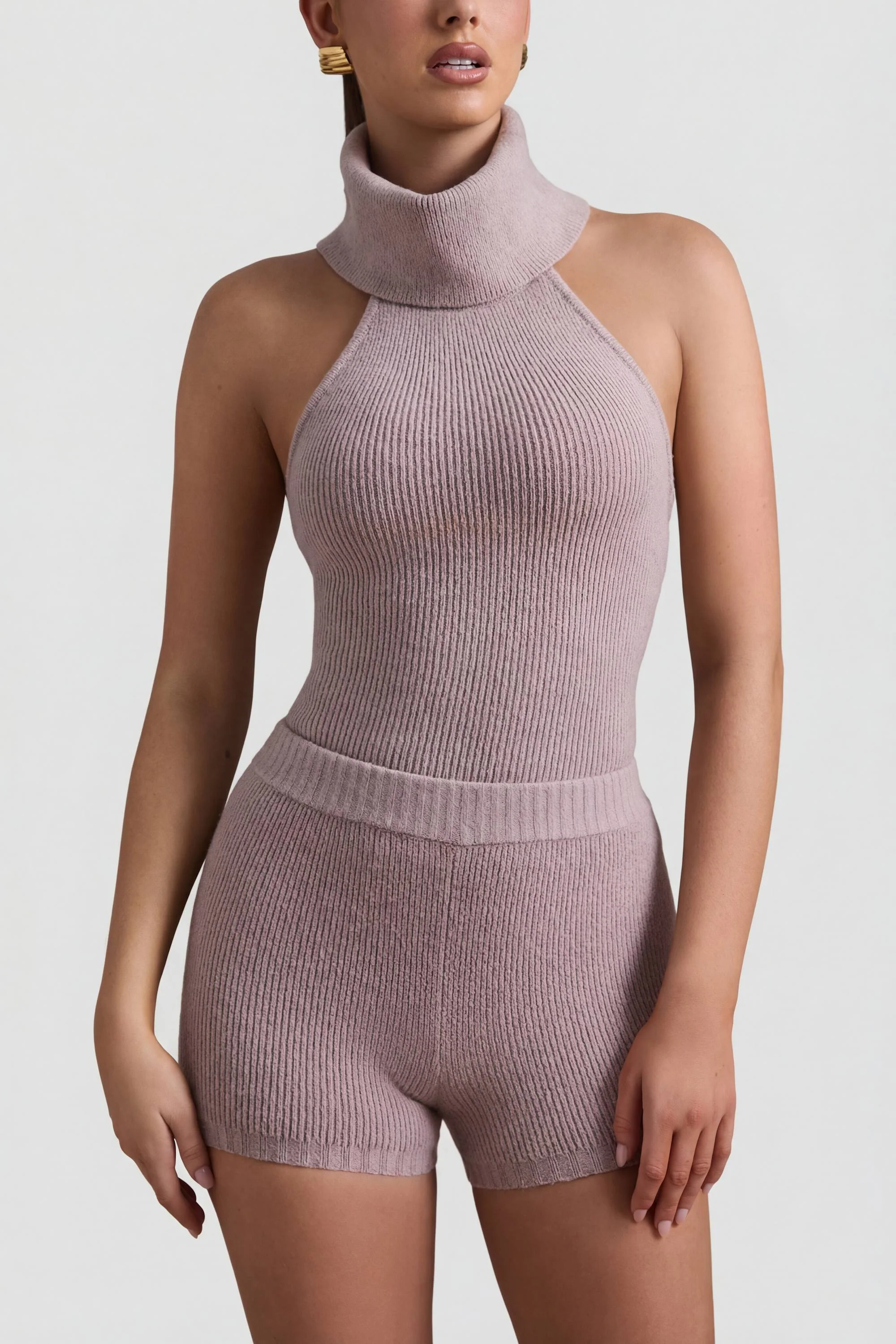 Ribbed-Knit Shorts in Taupe - Image 4