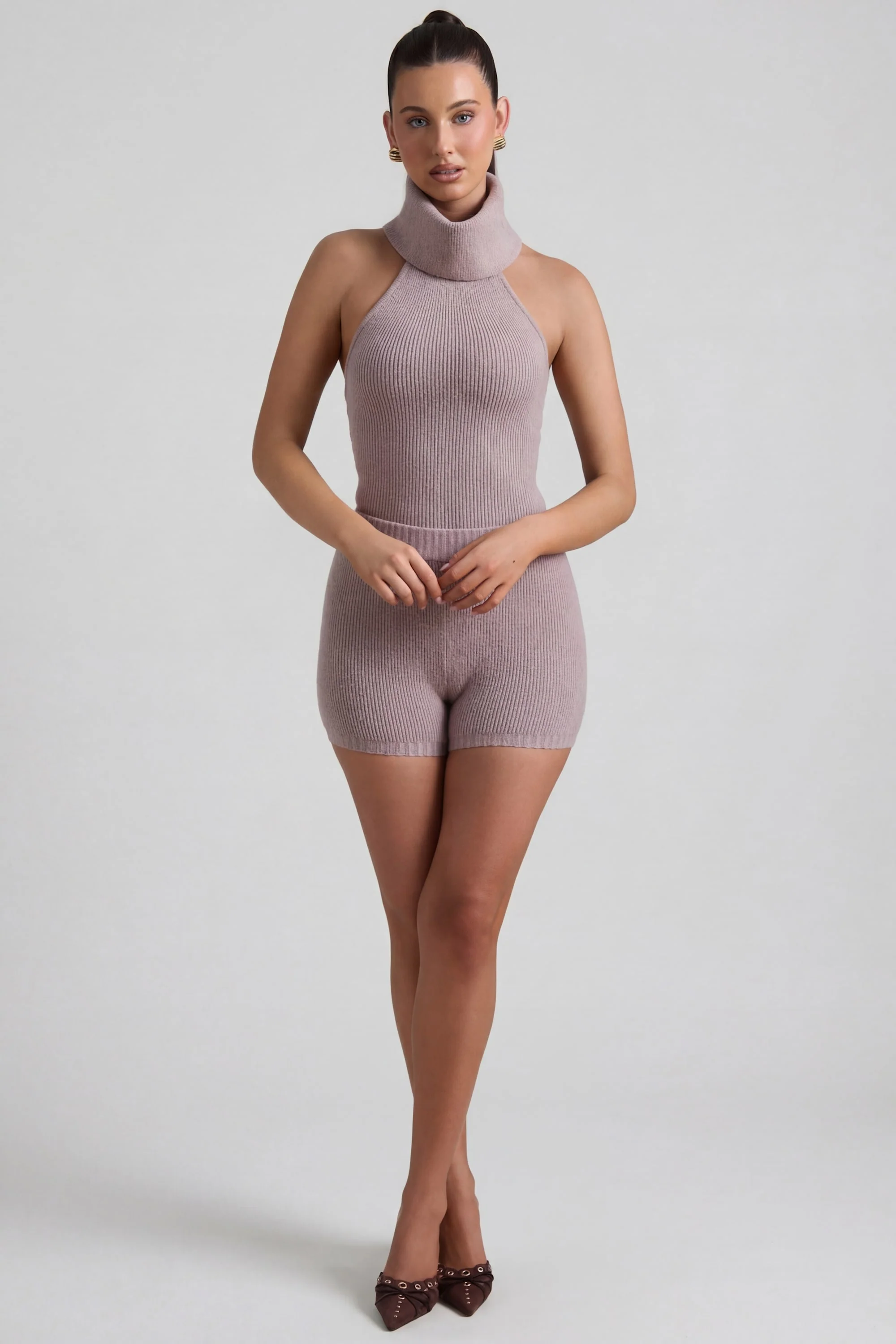 Ribbed-Knit Shorts in Taupe - Image 7