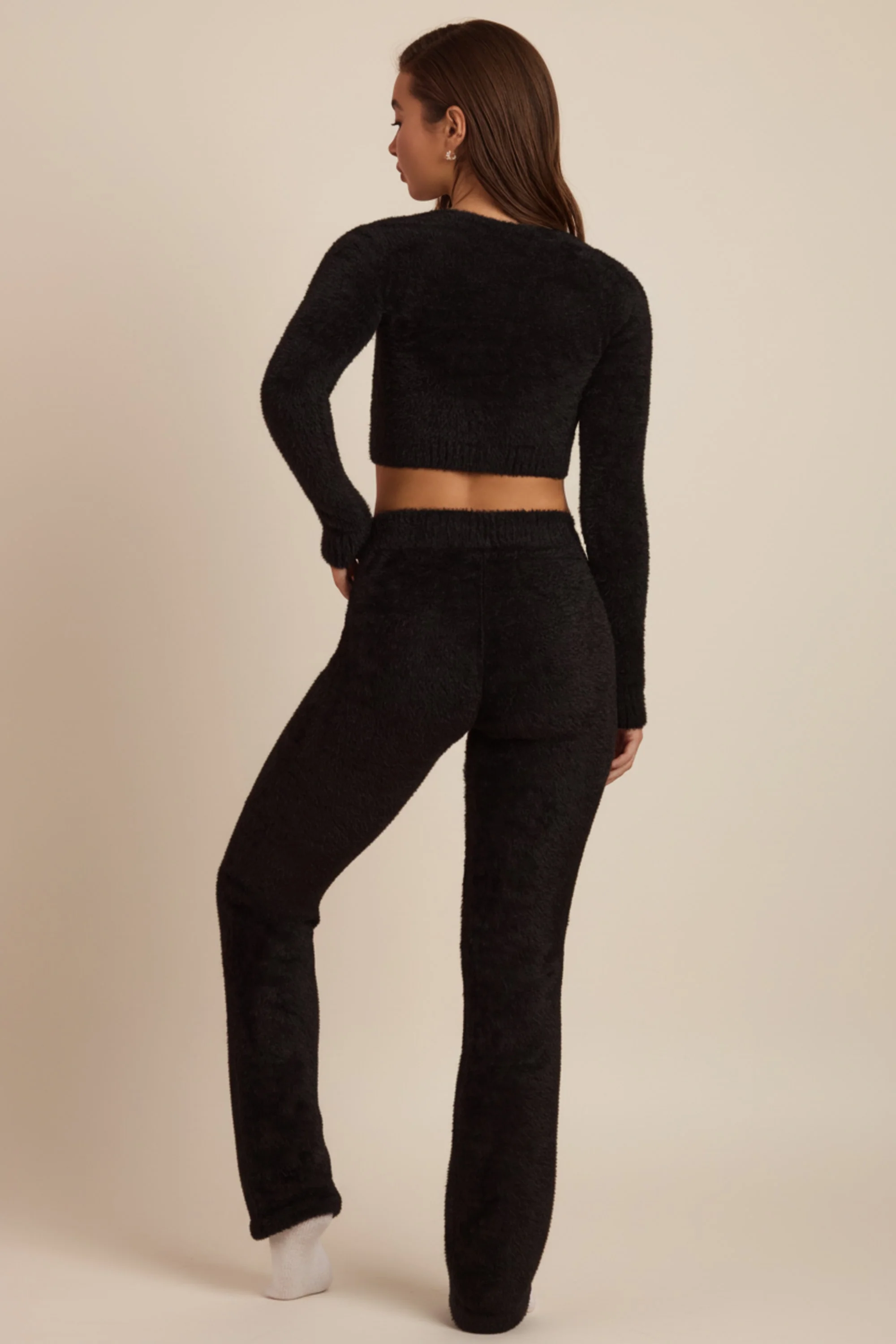 Fluffy Knit Wide-Leg Trousers in Black - Image 2