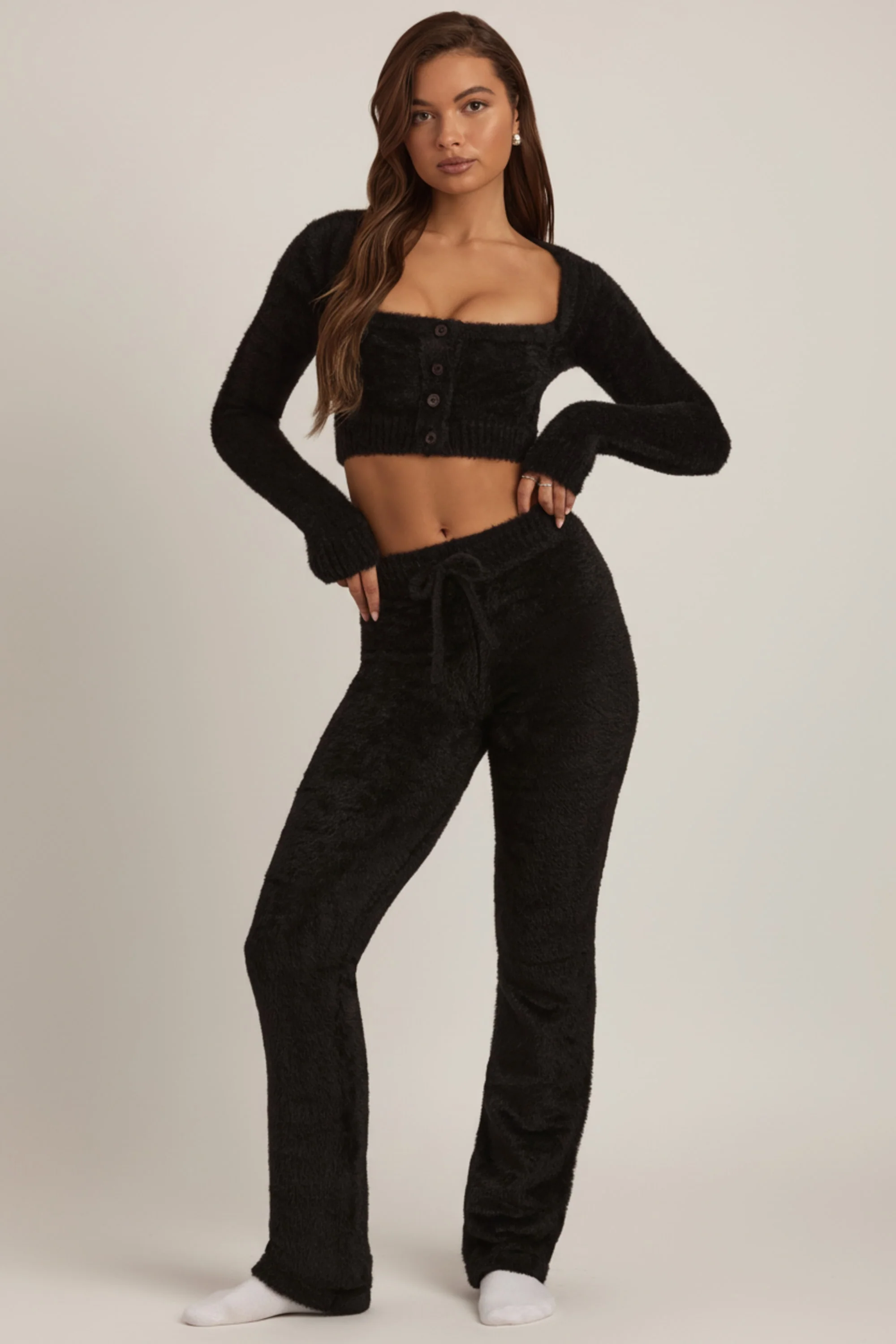 Fluffy Knit Wide-Leg Trousers in Black - Image 4