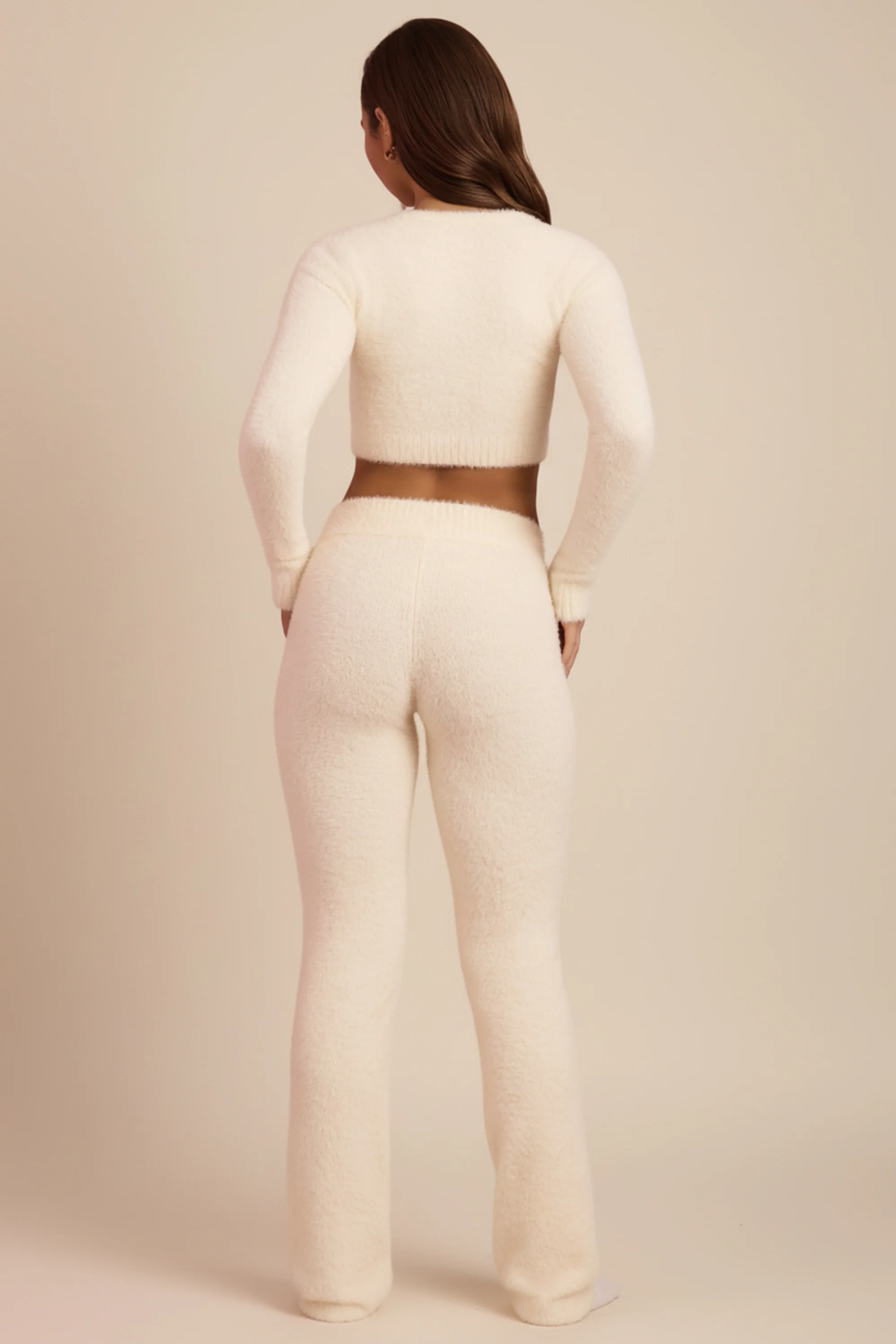 Fluffy Knit Wide-Leg Trousers in Ivory - Image 2
