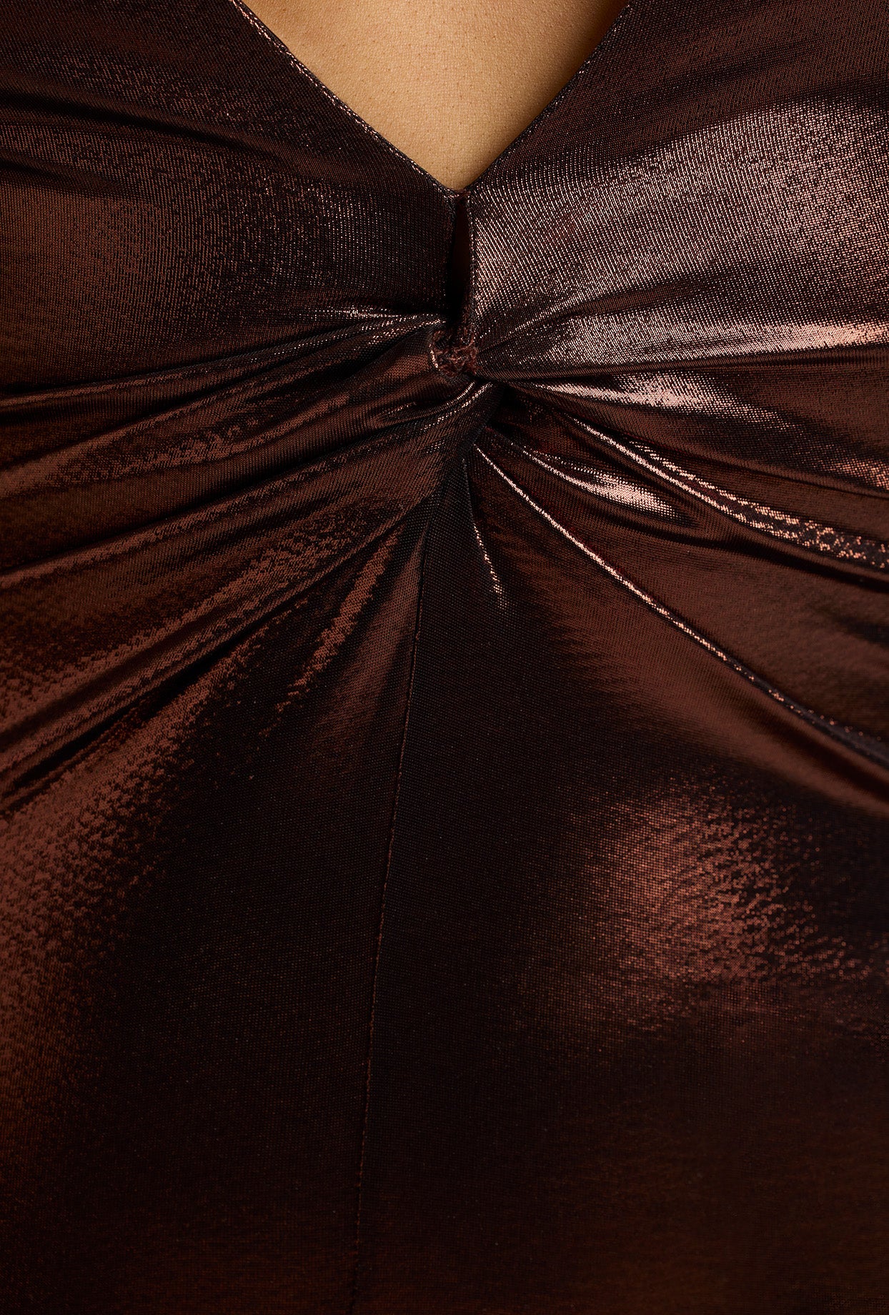Long Sleeve Metallic Jersey Evening Gown in Copper Bronze - Image 5
