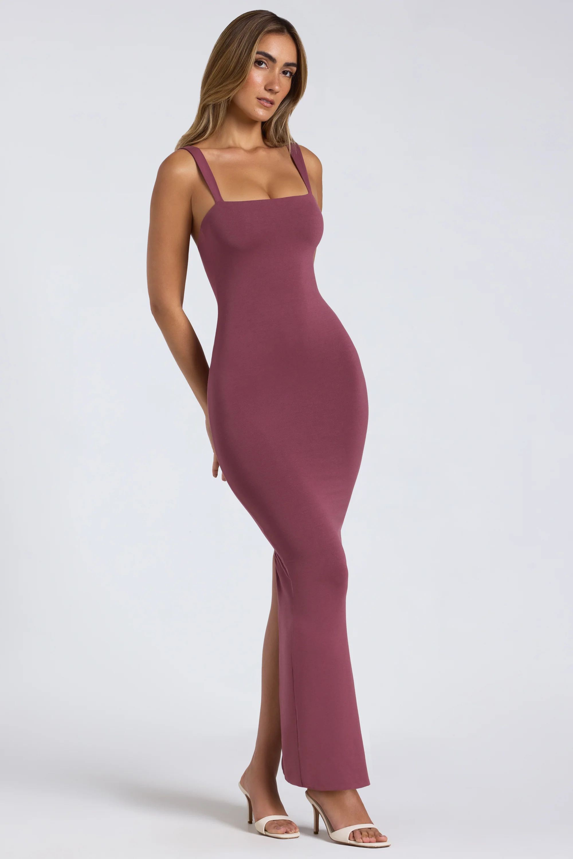 Modal Square-Neck Low Back Maxi Dress in Plum - Image 4