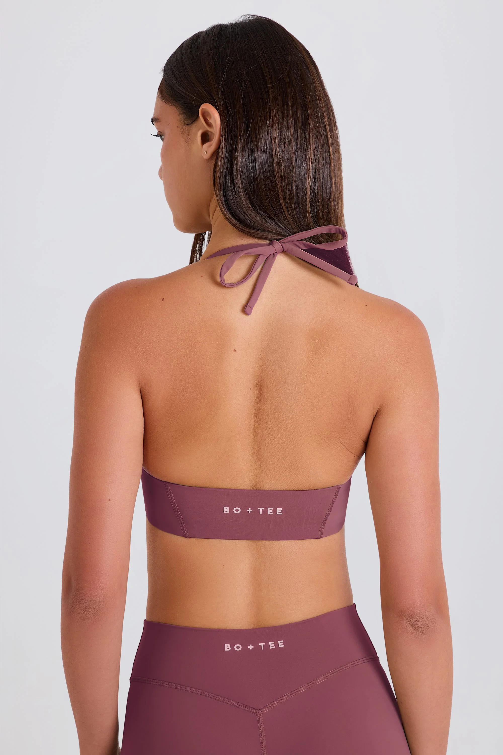 Scoop-Neck Halterneck Sports Bra in Acai - Image 4