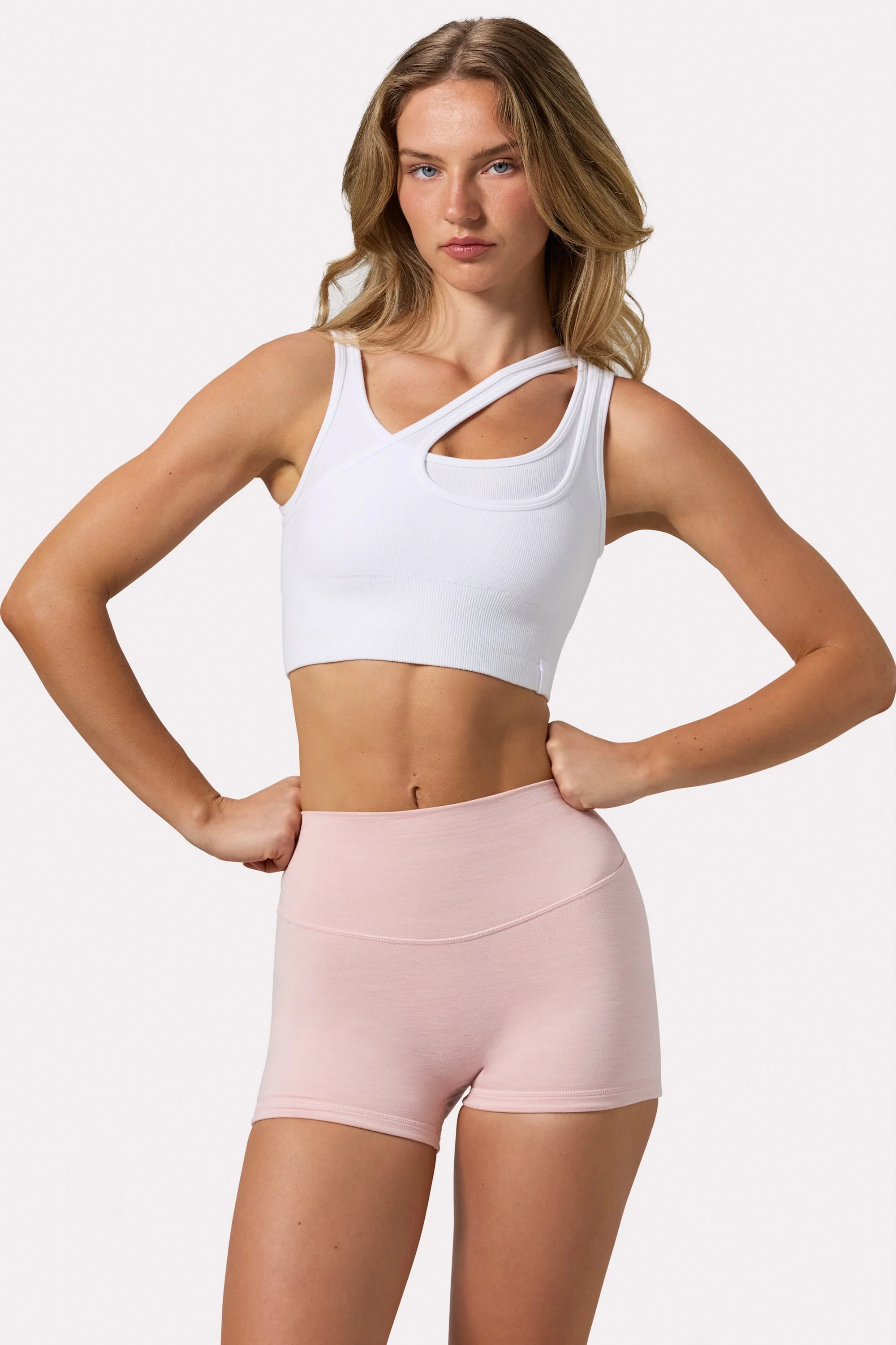 Seamless Soft Rib Asymmetric Sports Bra in White