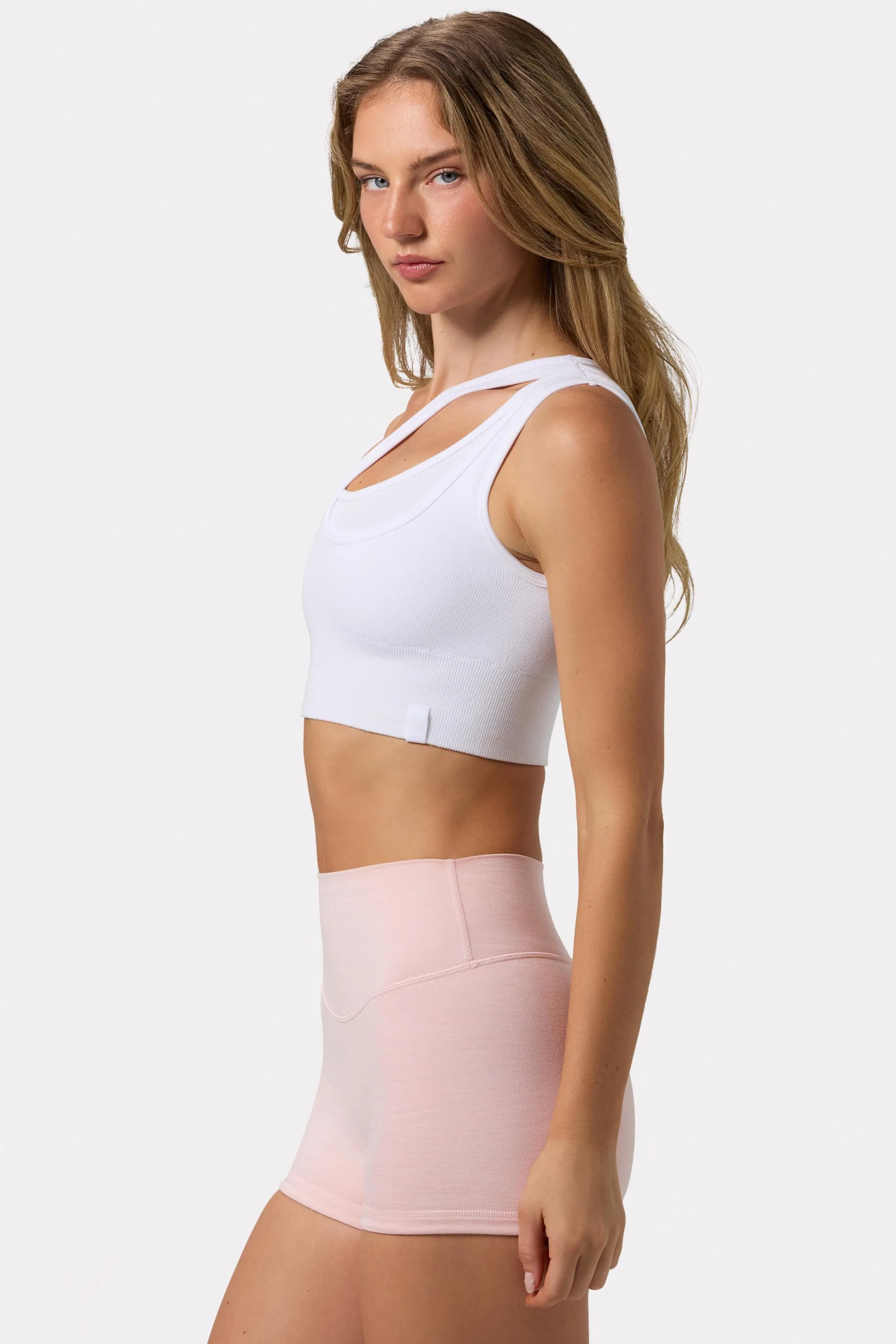 Seamless Soft Rib Asymmetric Sports Bra in White - Image 3