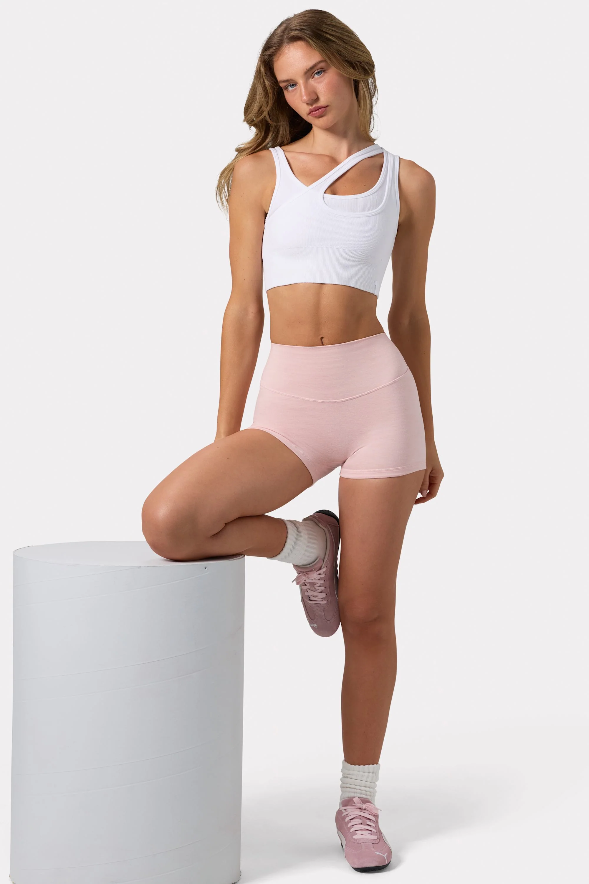 Seamless Soft Rib Asymmetric Sports Bra in White - Image 4