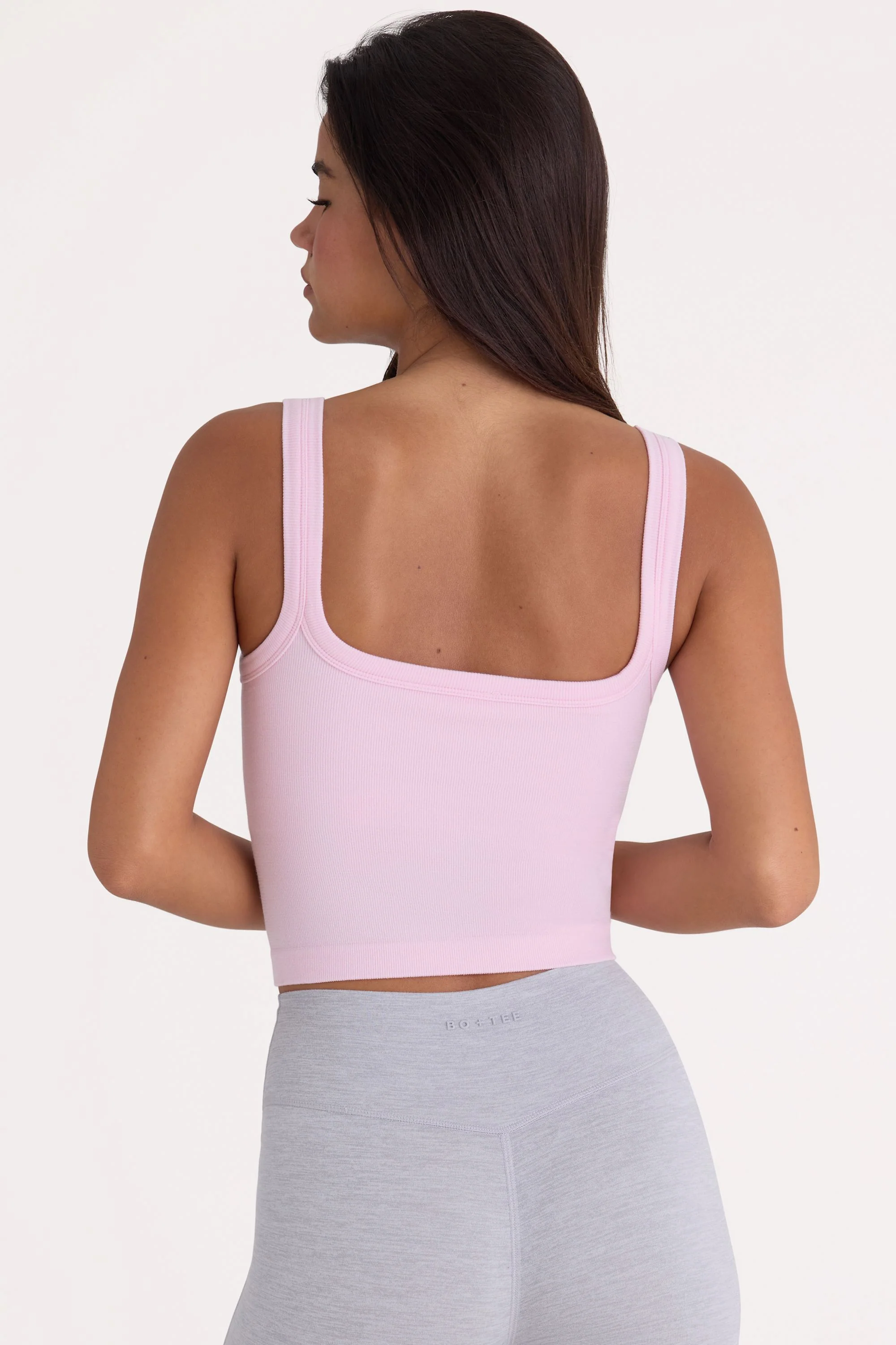 Seamless Soft Rib Square-Neck Tank Top in Powder Pink - Image 2