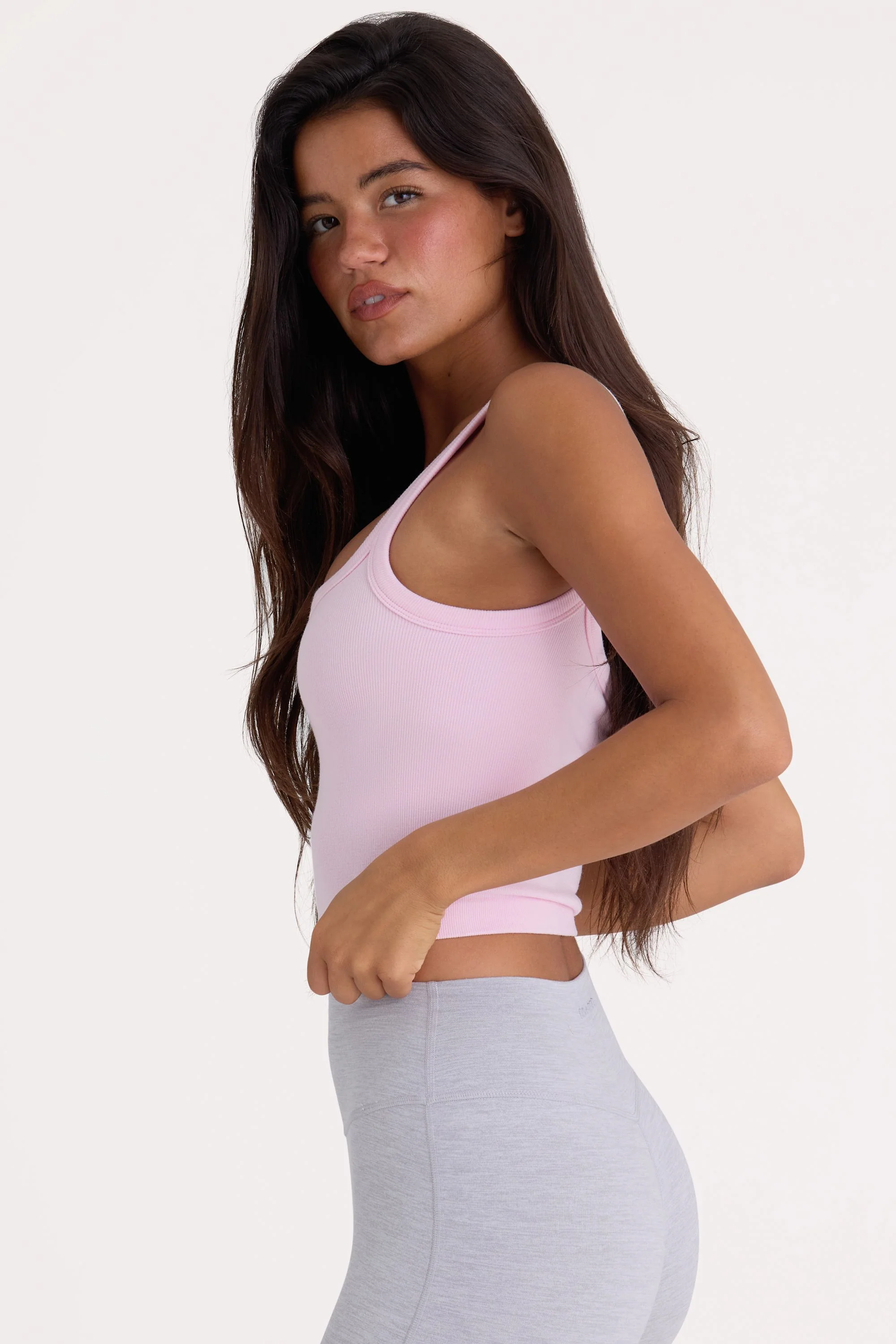 Seamless Soft Rib Square-Neck Tank Top in Powder Pink - Image 3
