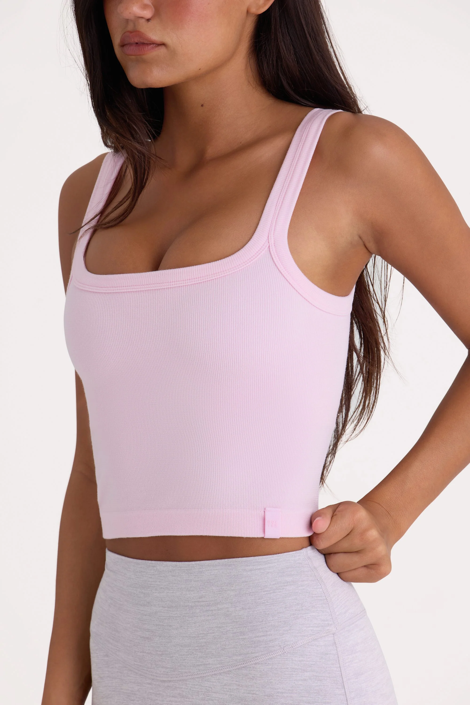 Seamless Soft Rib Square-Neck Tank Top in Powder Pink - Image 4