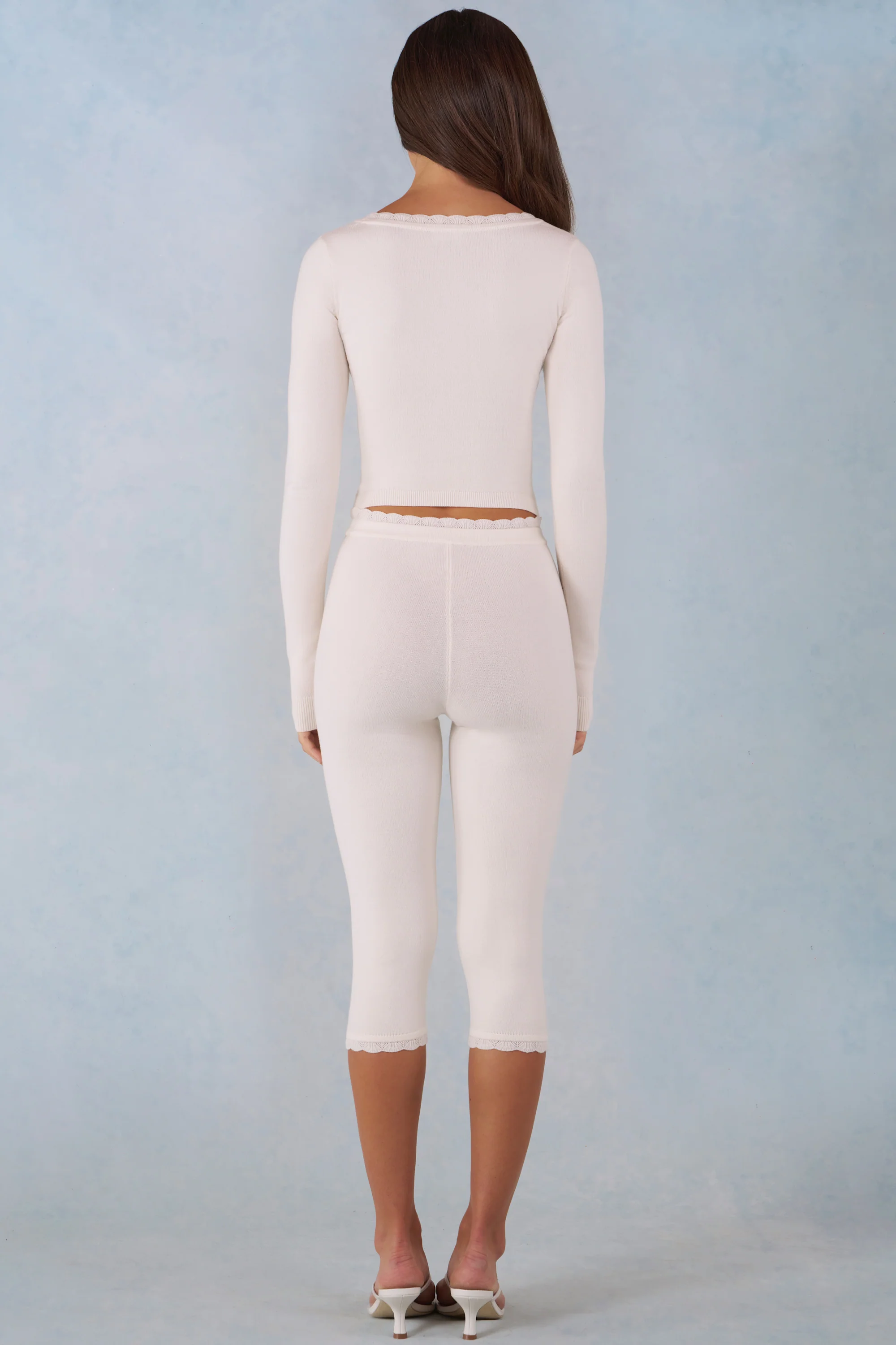 Knit Mid-Rise Capri Trousers in Ivory - Image 3