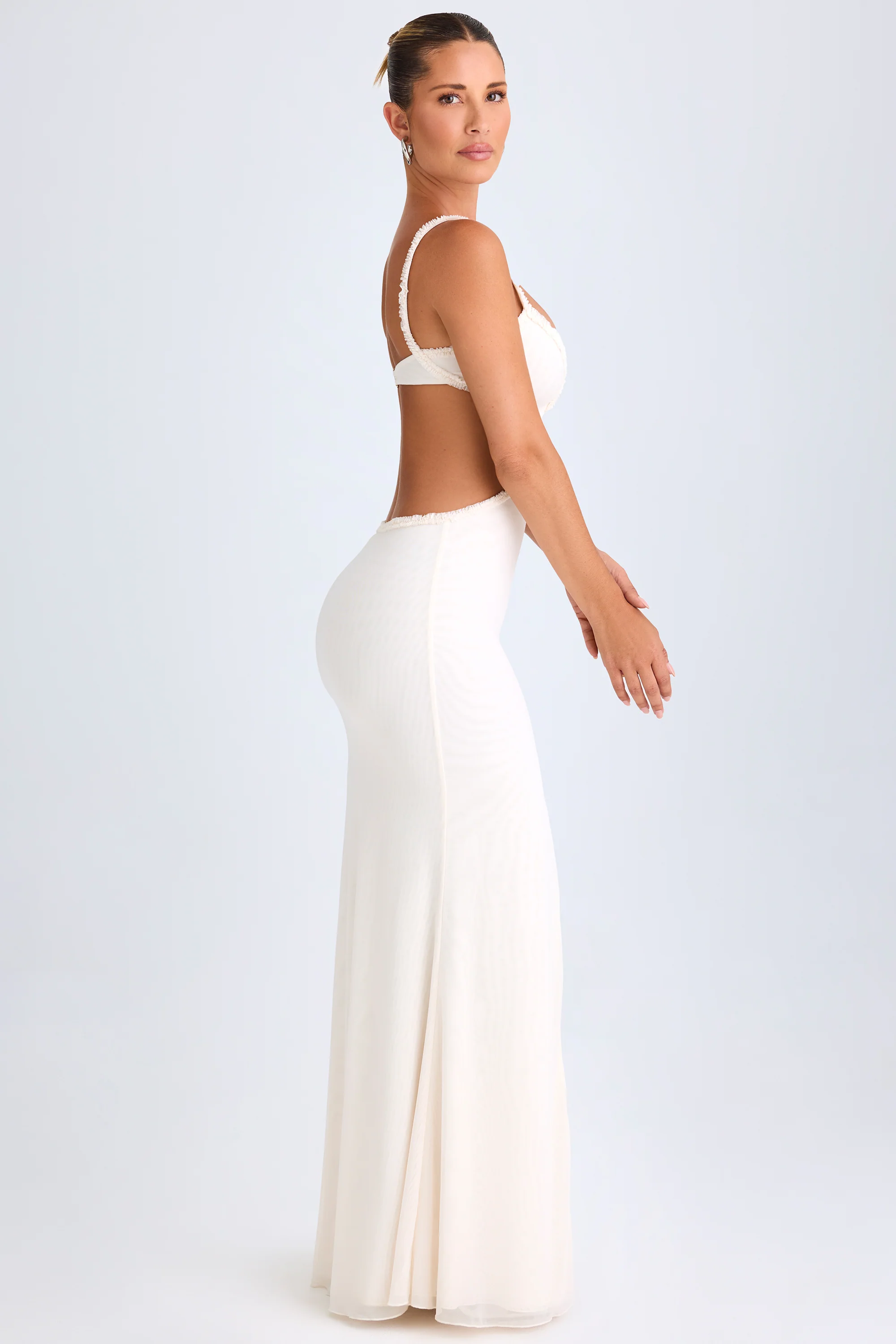 Ruffle-Appliqué Cut-Out Maxi Dress in White - Image 3