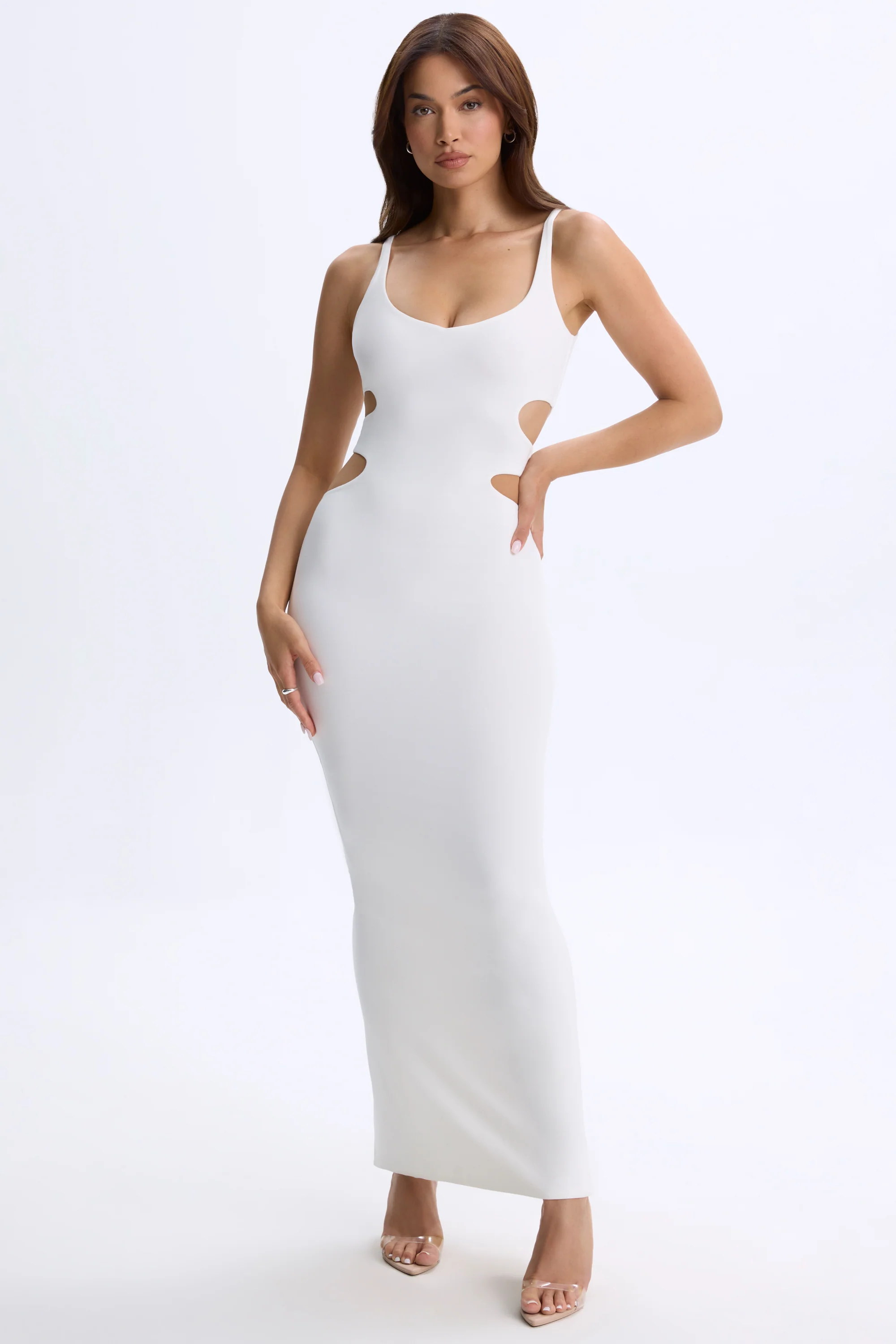 Modal Plunge Cut-Out Maxi Dress in White - Image 4