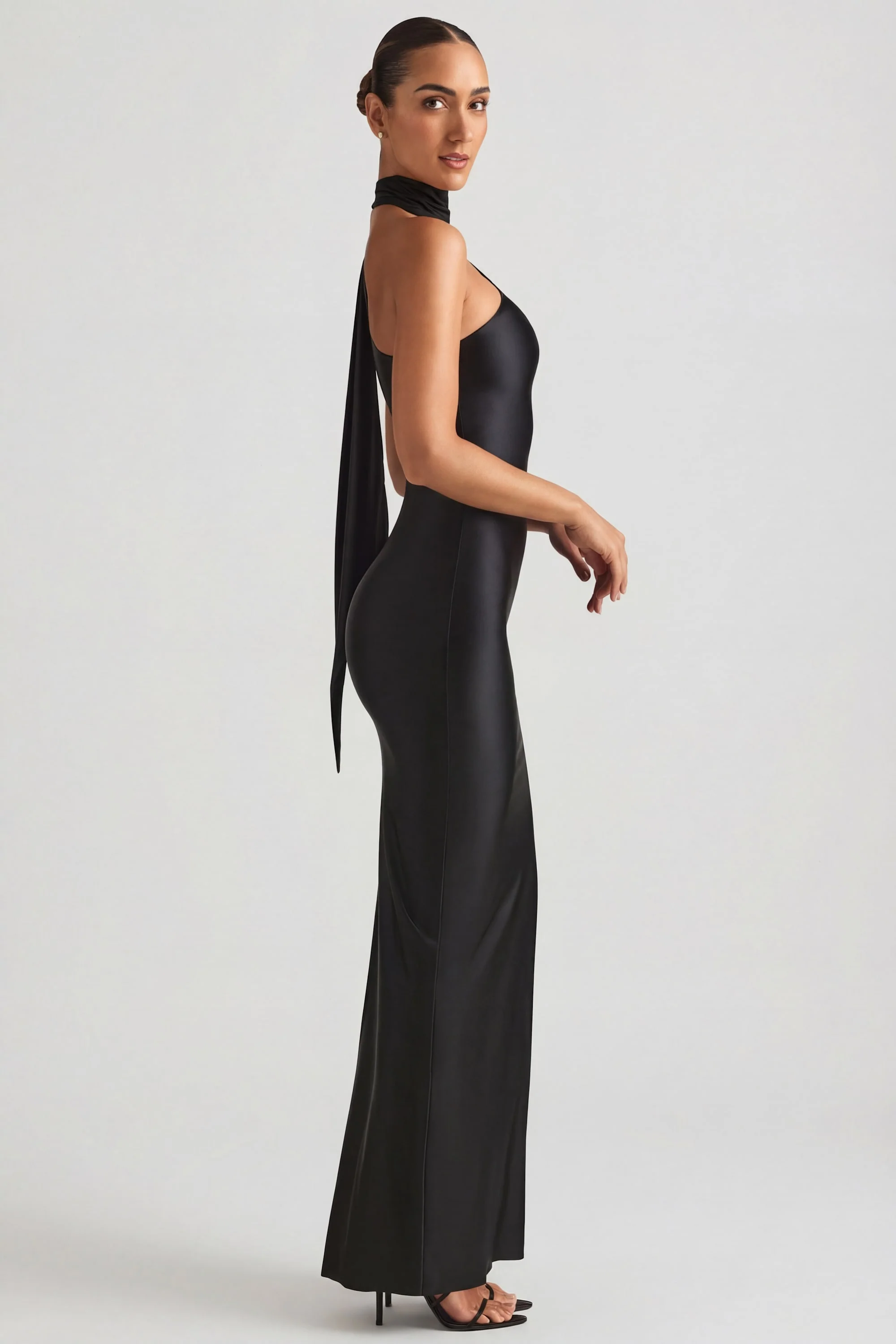 Asymmetric Scarf-Detail Maxi Dress in Black - Image 7