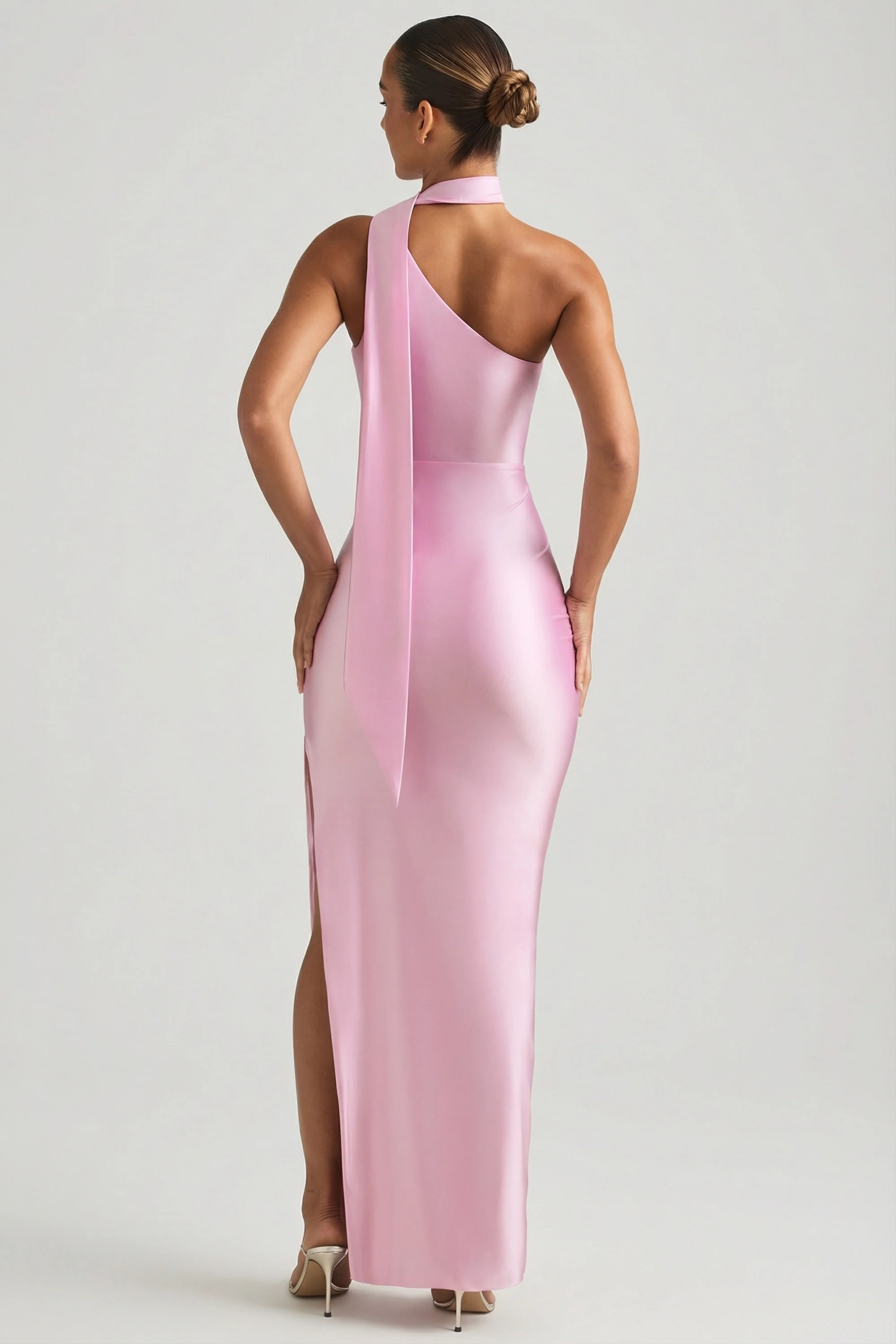 Asymmetric Scarf-Detail Maxi Dress in Soft Pink - Image 2
