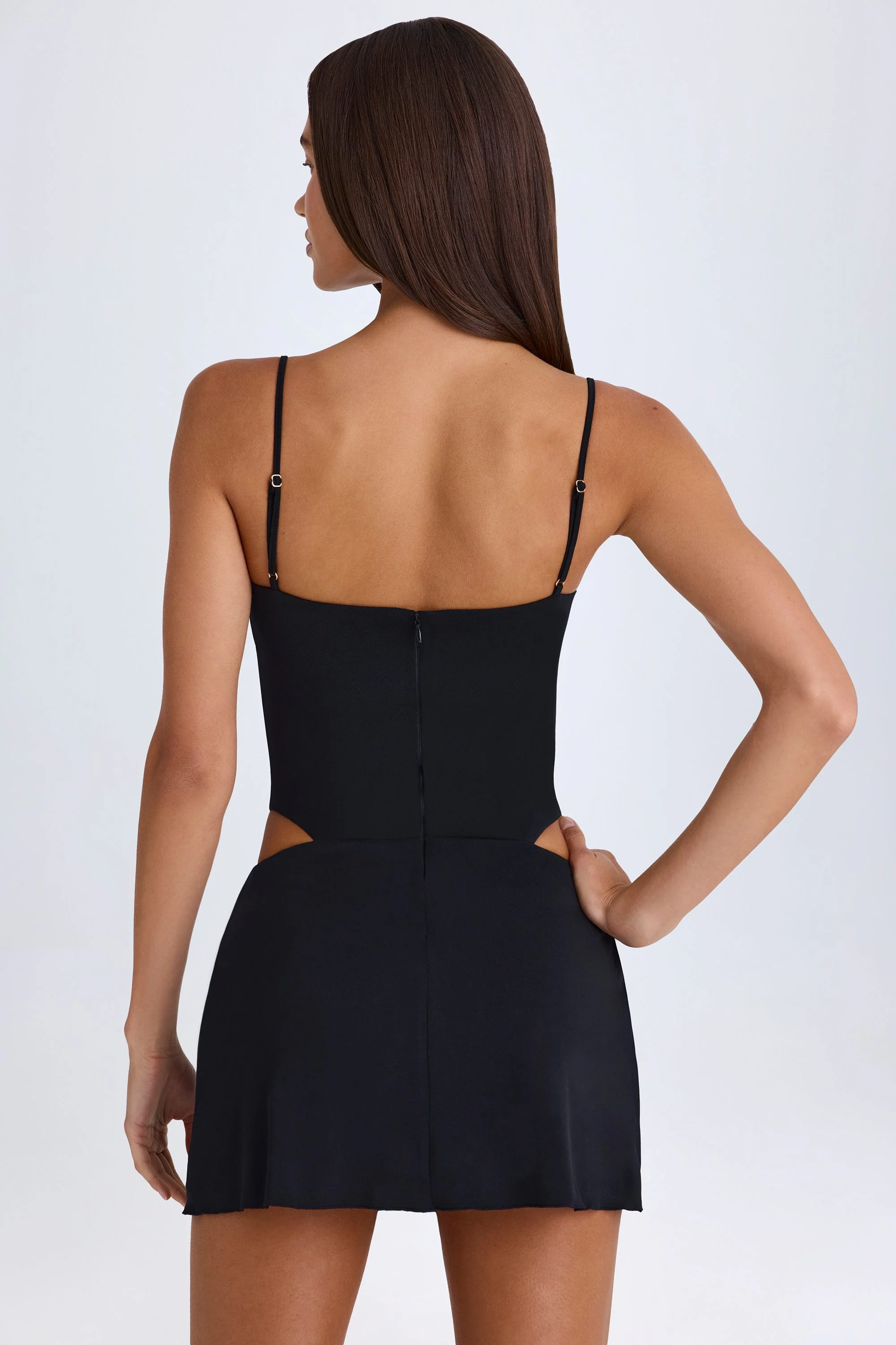 Draped Cut-Out Mini Dress in Black - Image 4