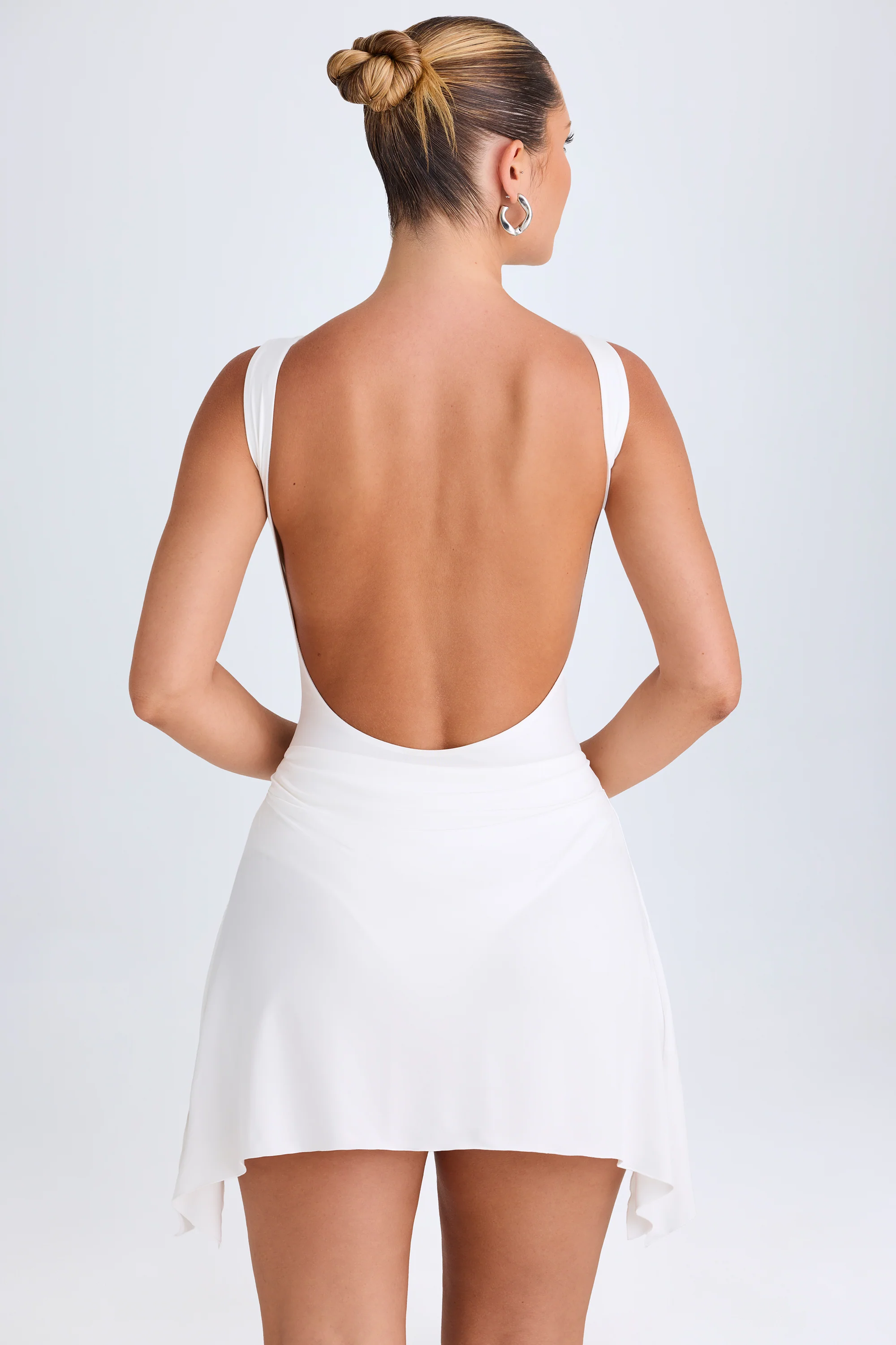 Draped Open-Back Mini Dress in White - Image 2
