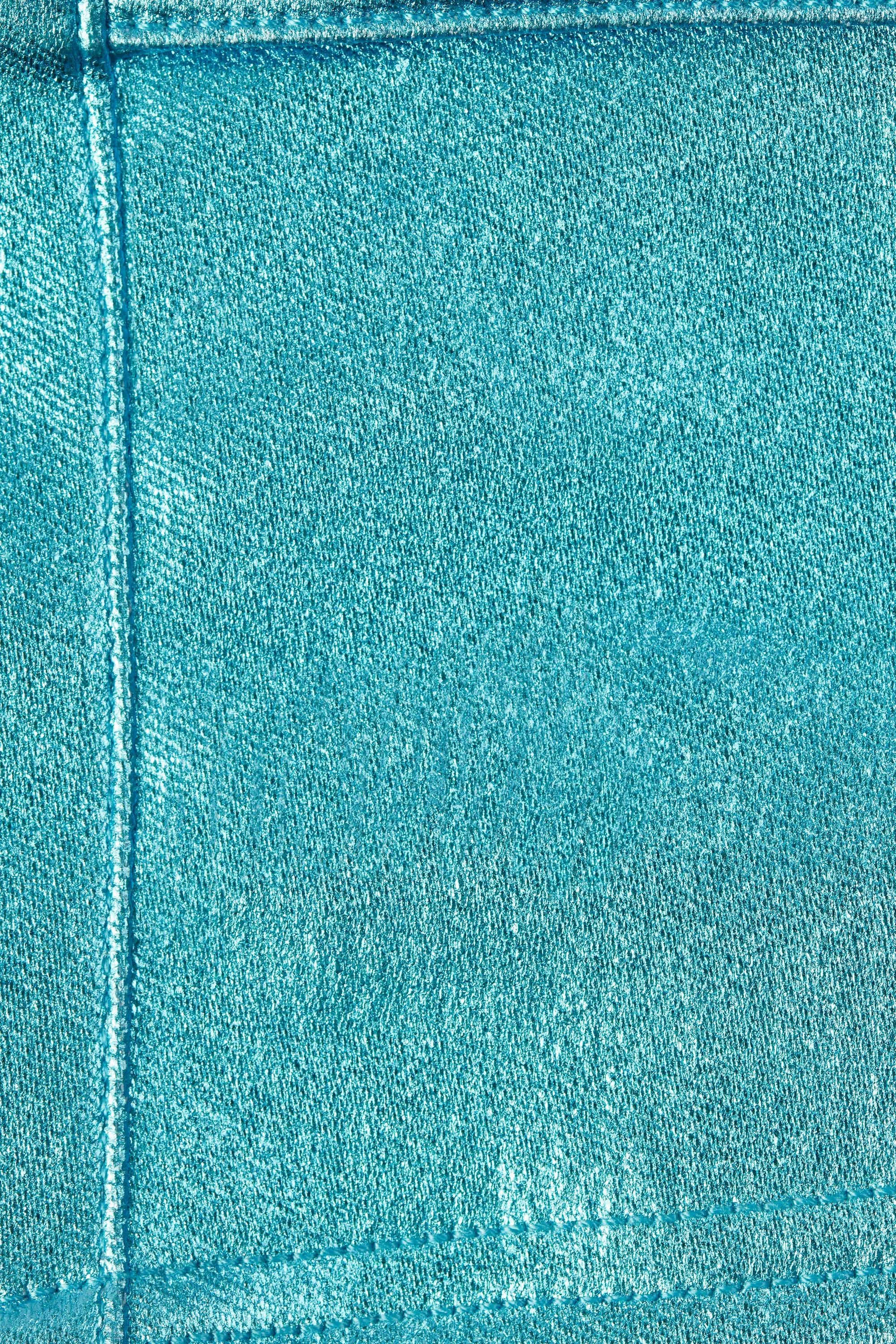 Metallic Denim Belted Strapless Mini Dress in Aqua - Image 4