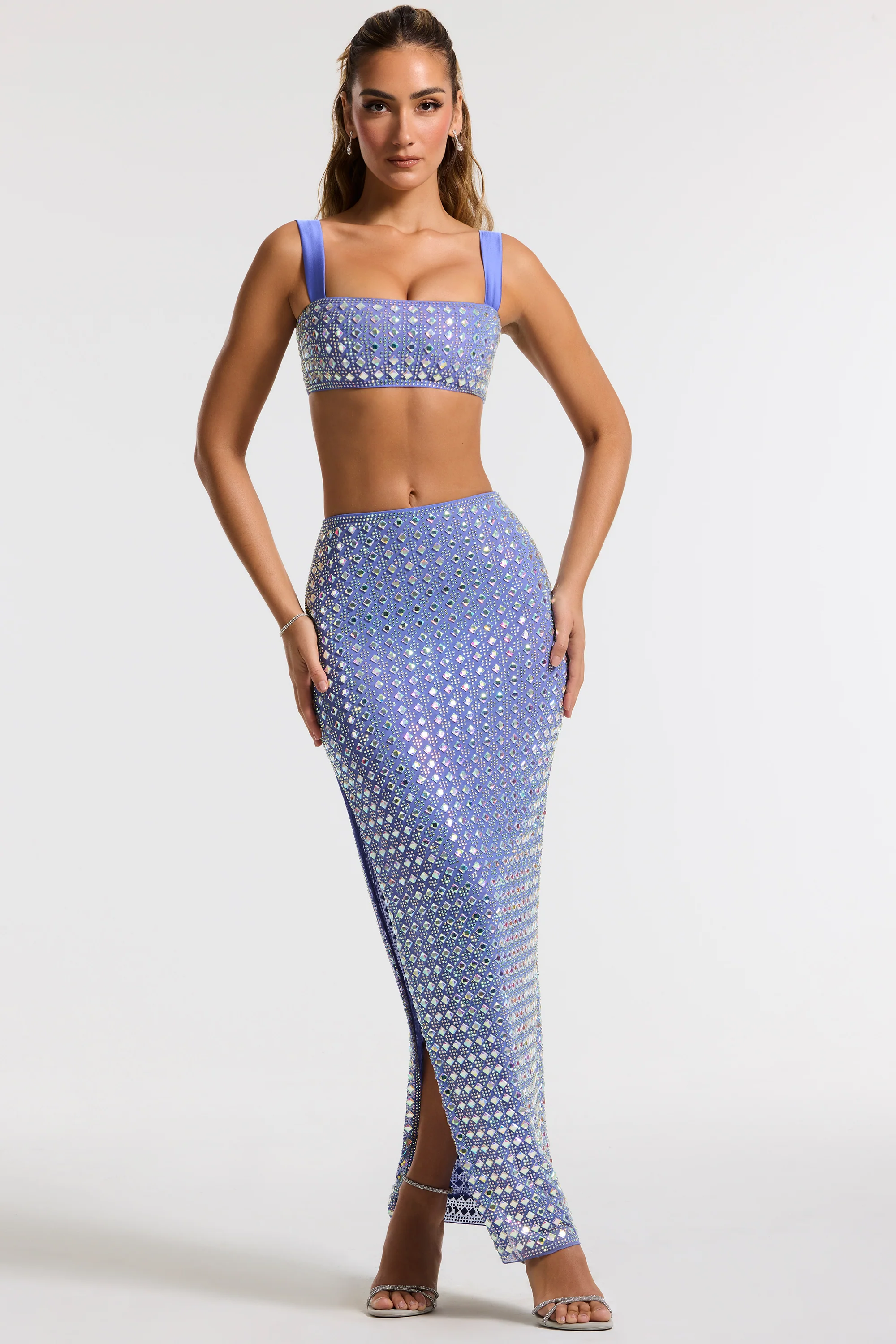 Embellished Mid Rise Gown Skirt in Blue - Image 5