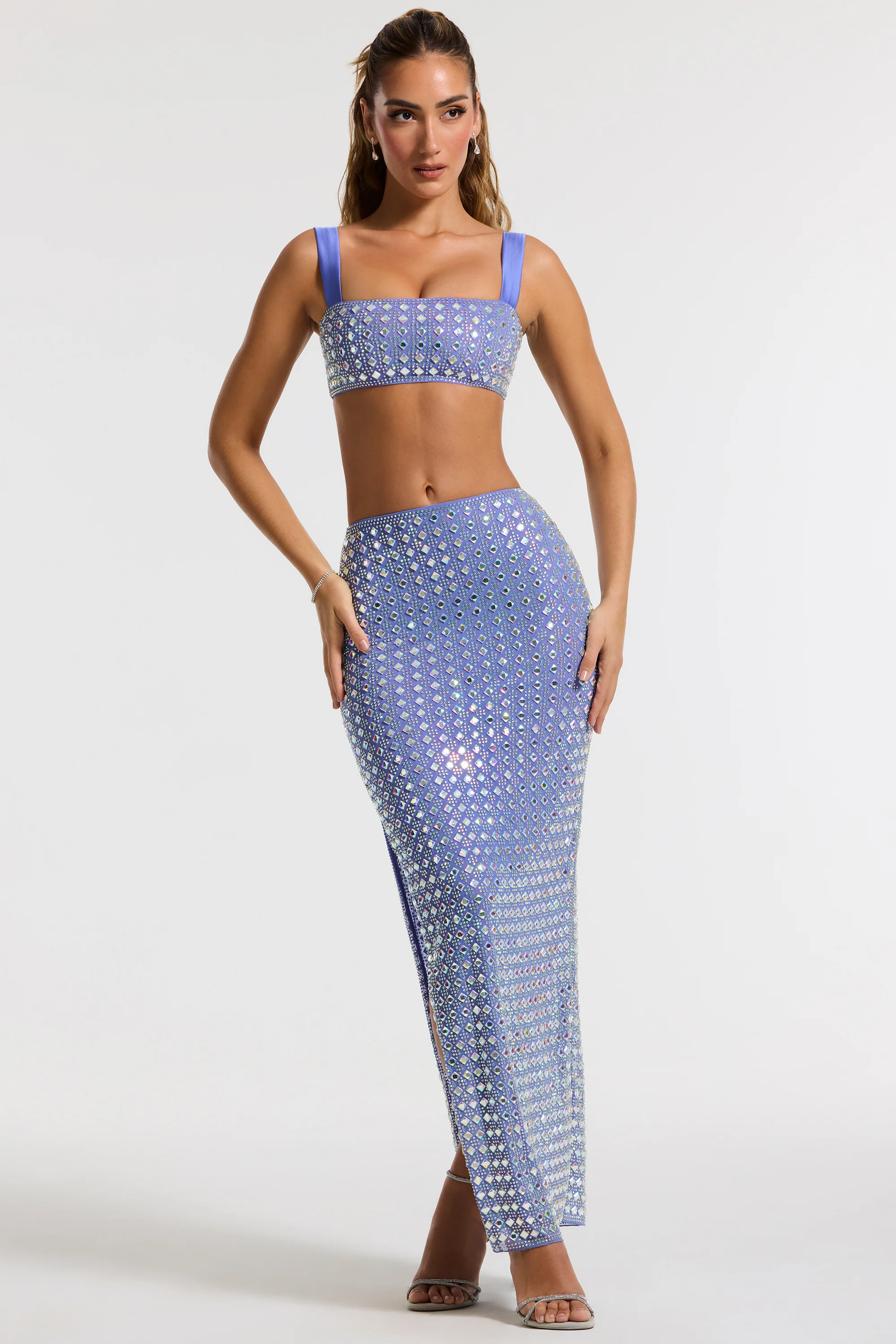 Embellished Mid Rise Gown Skirt in Blue - Image 8