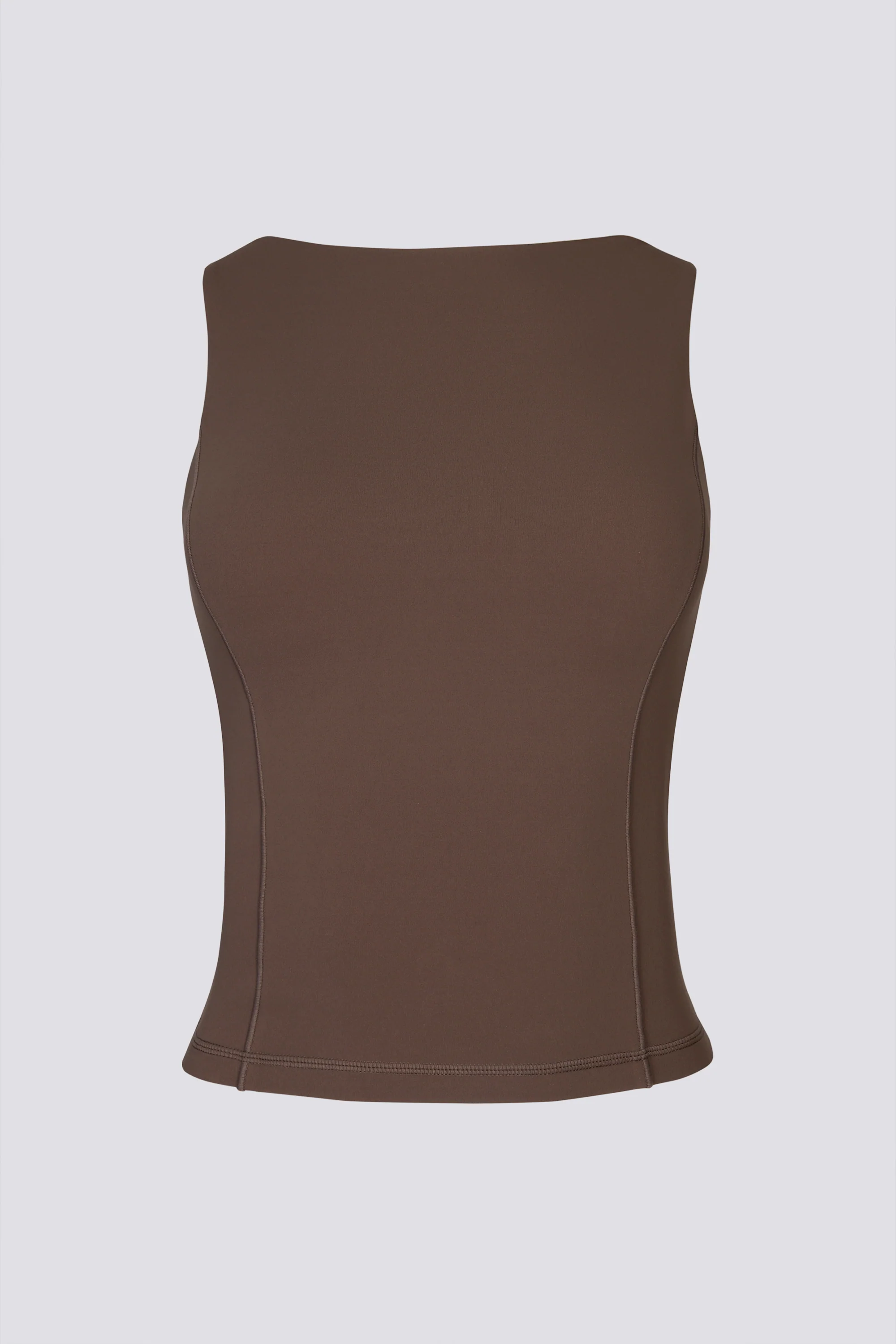 Soft Active Boat-Neck Open-Back Tank Top in Cocoa - Image 2