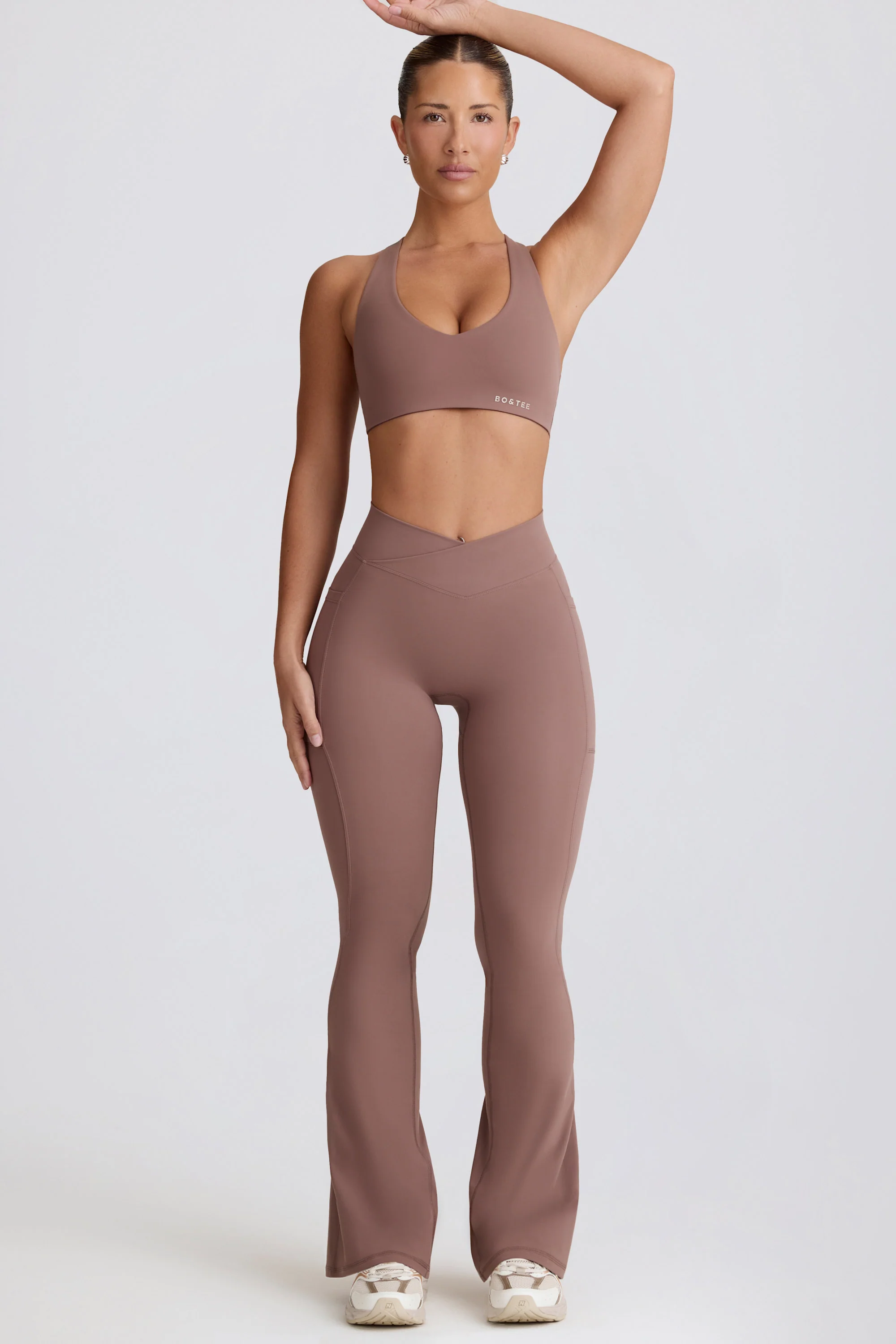 Soft Active V-Waist Pocket Flared Leggings in Mocha - Image 6