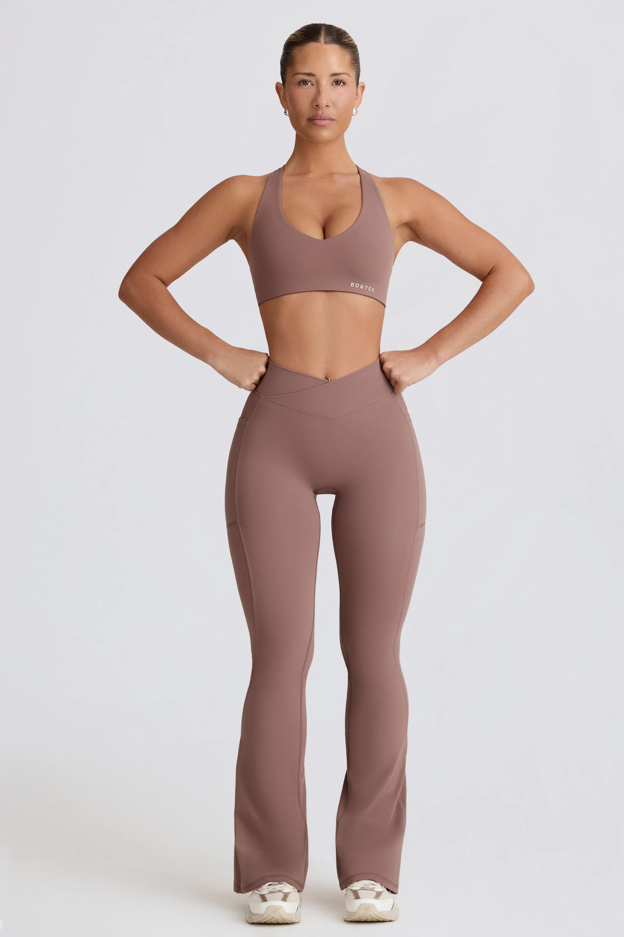 Soft Active V-Waist Pocket Flared Leggings in Mocha - Image 8