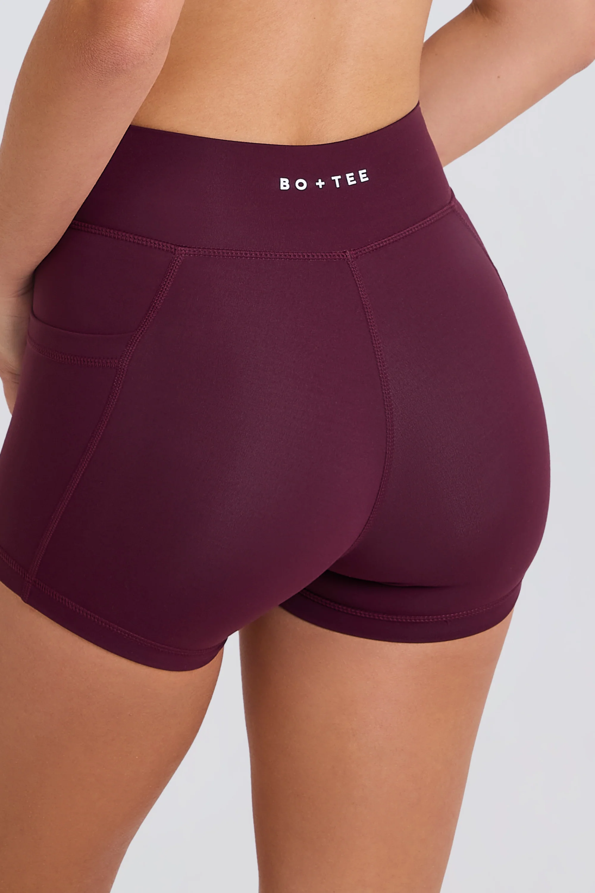 Soft Active V-Waist Pocket Mini Shorts in Burgundy - Image 6