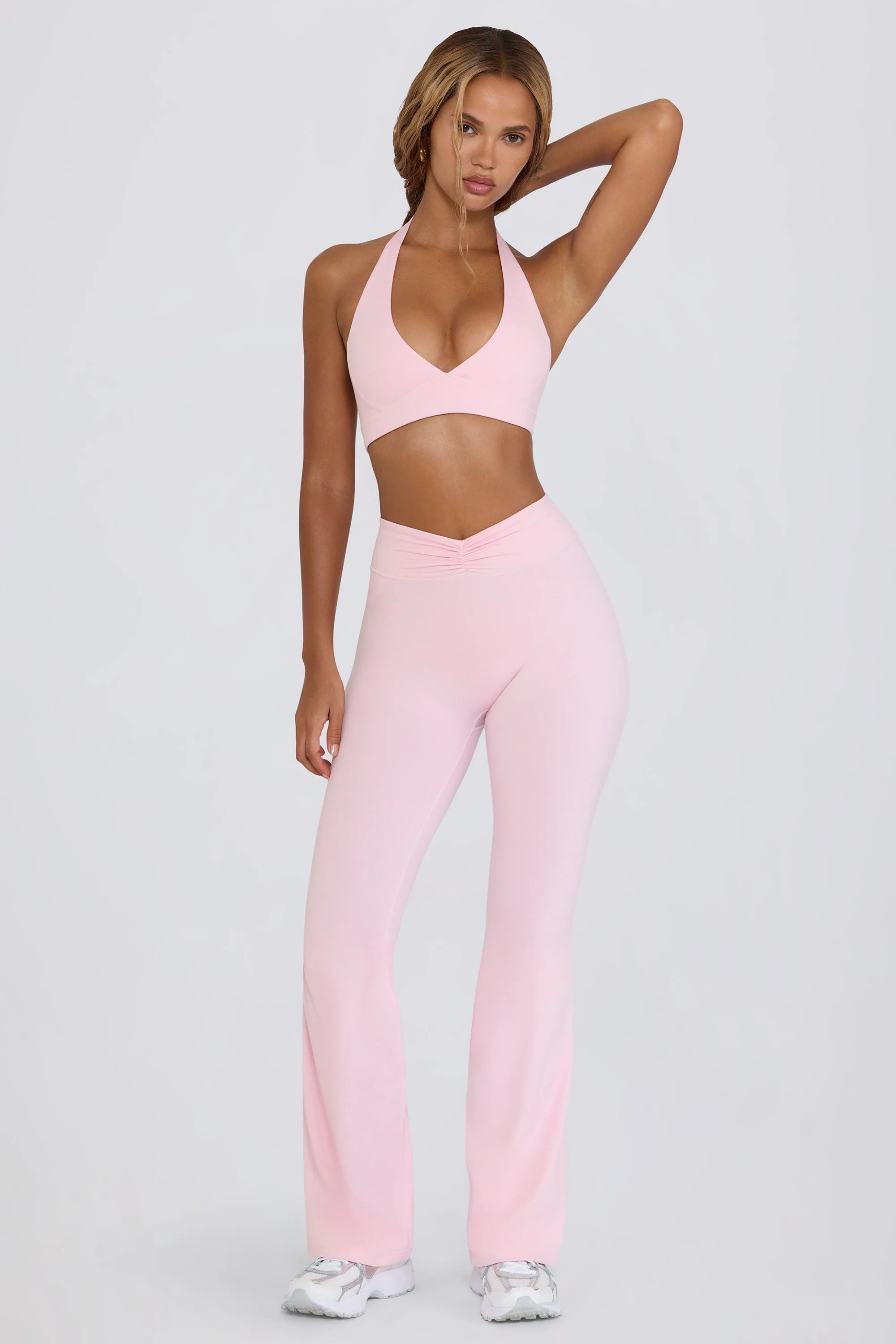 Brushed Jersey Ruched Flared Trousers in Bloom - Image 2