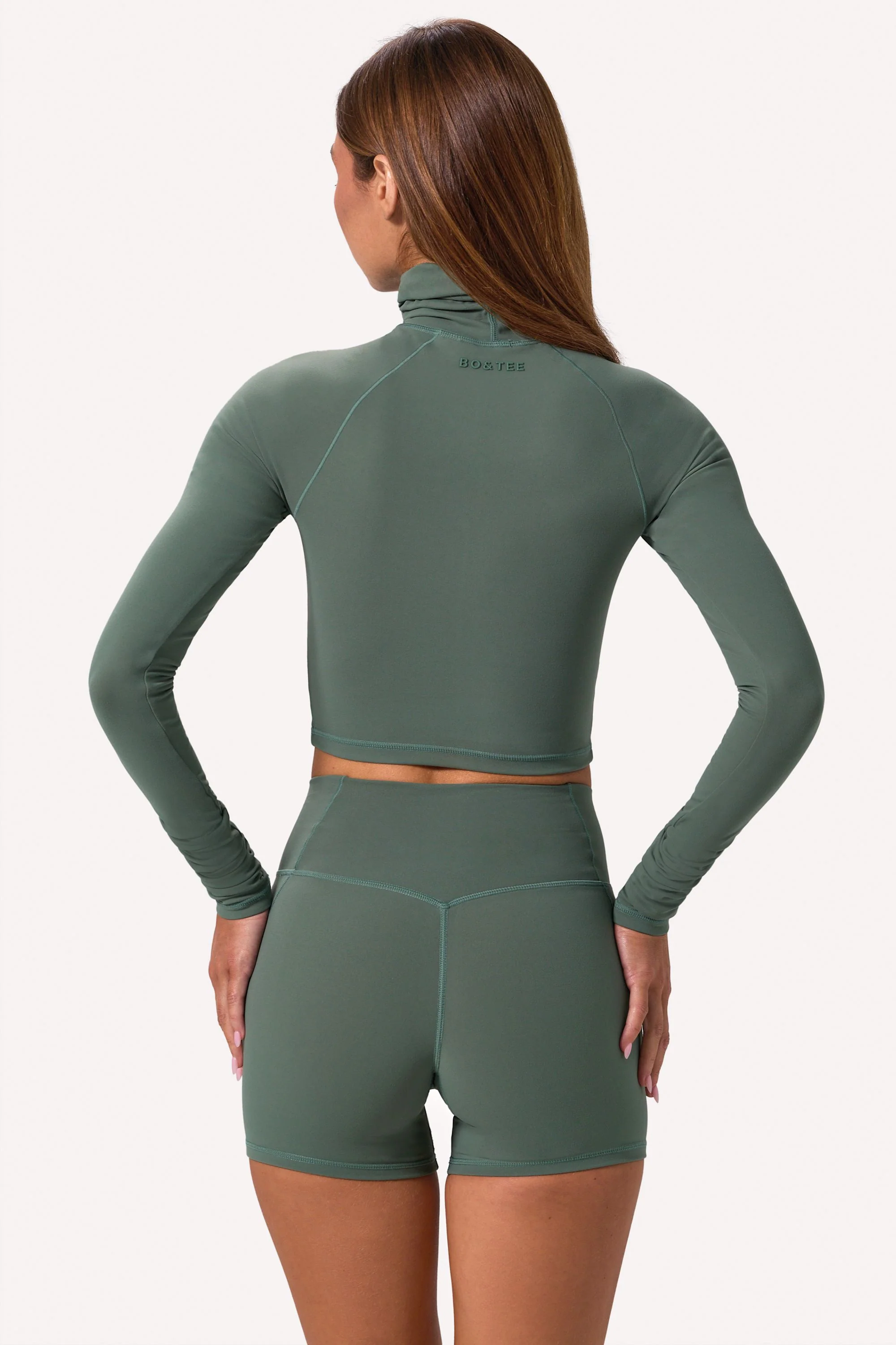 Soft Active Turtleneck Crop Top in Khaki - Image 2
