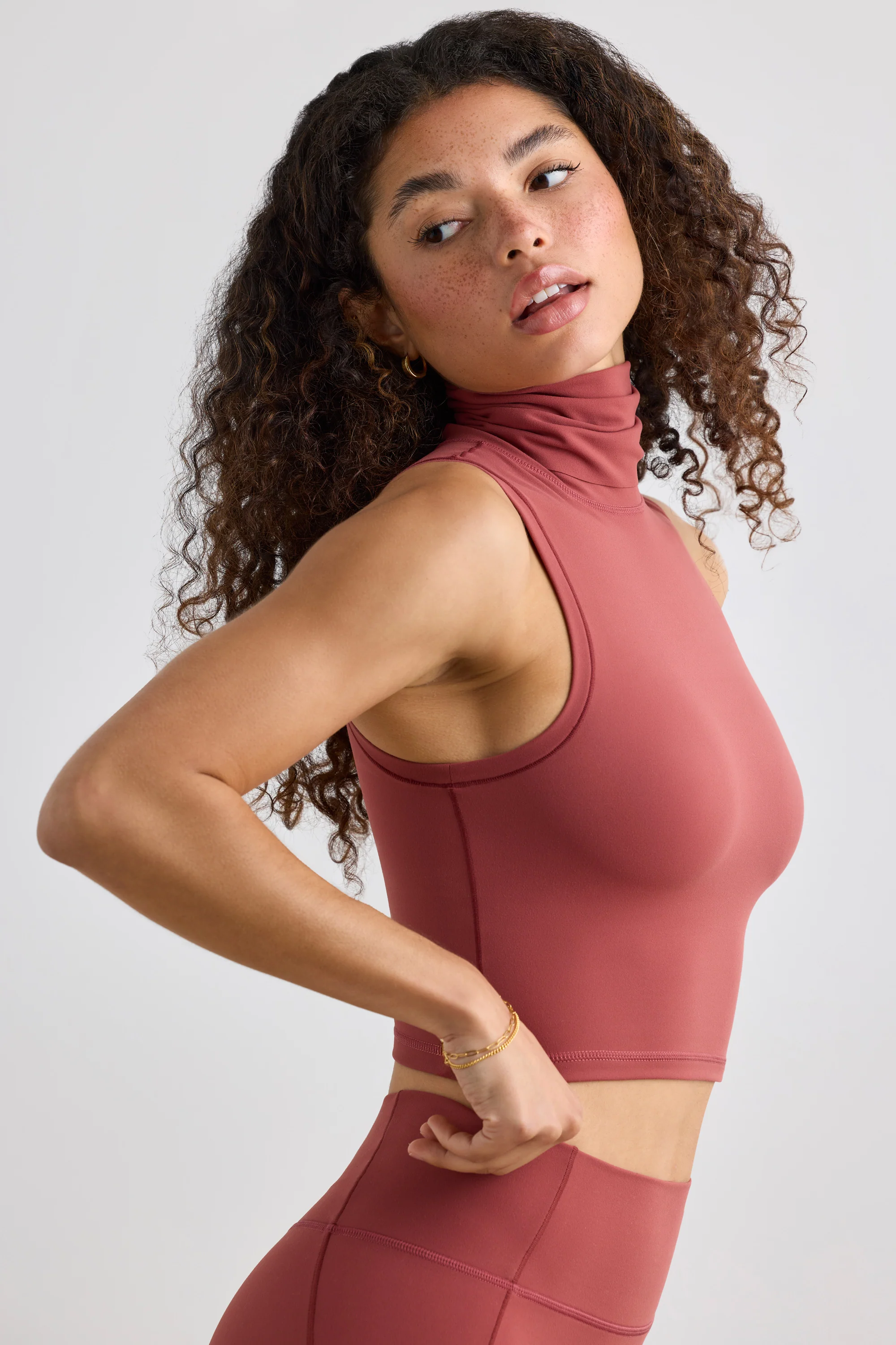Soft Active Turtleneck Tank Top in Rust - Image 3