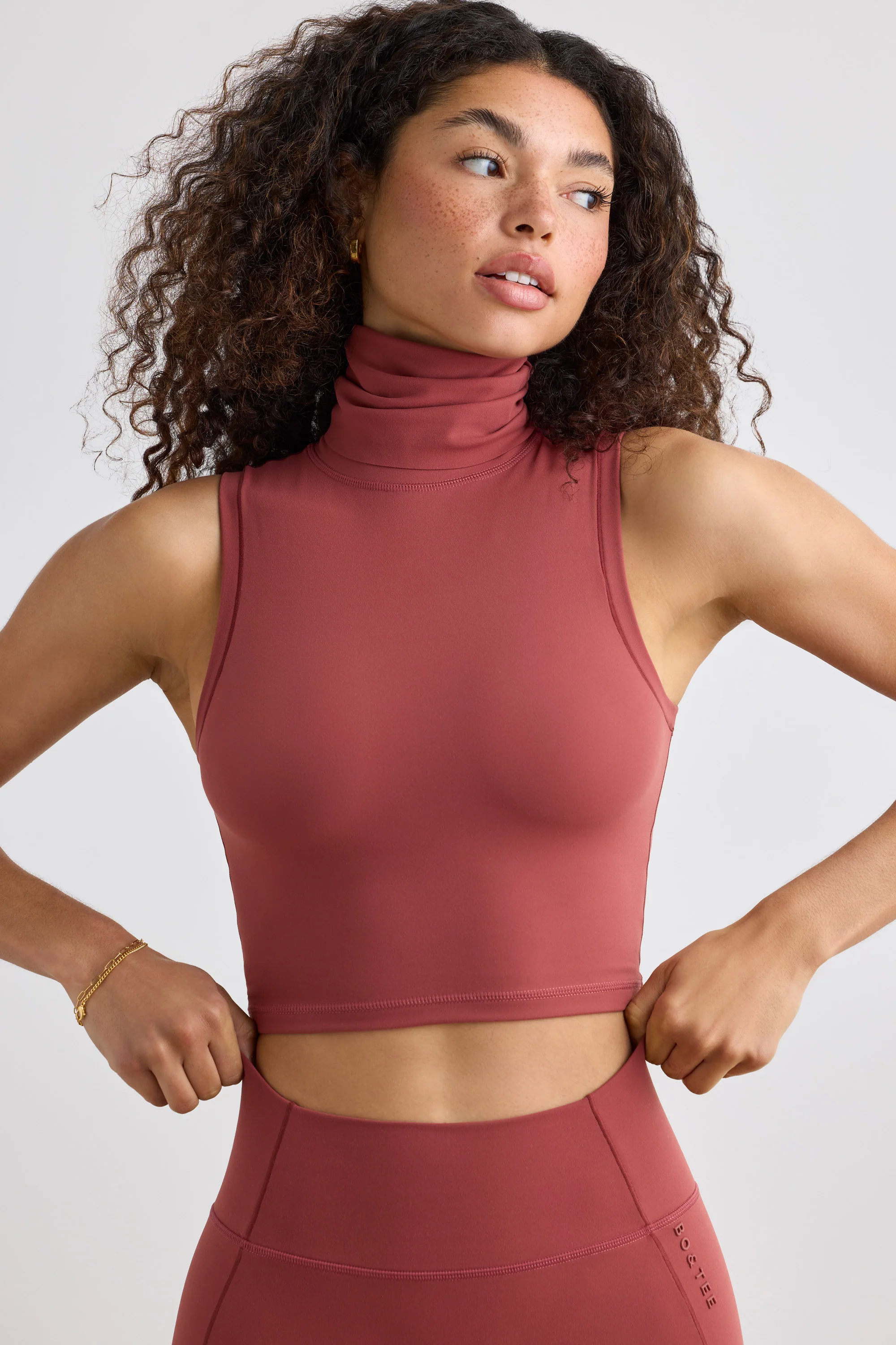Soft Active Turtleneck Tank Top in Rust - Image 6