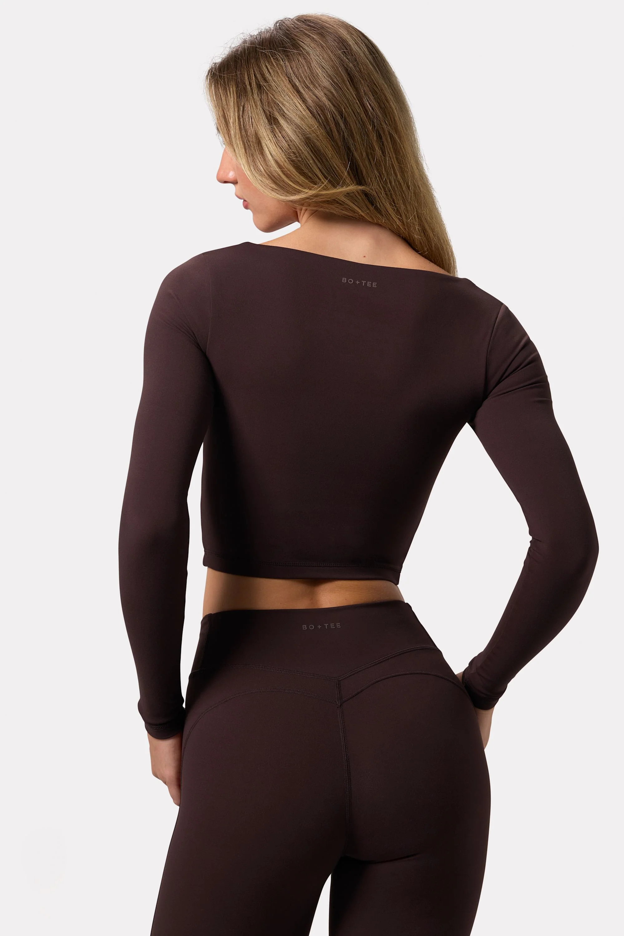 Soft Active Twist-Front Crop Top in Espresso - Image 2
