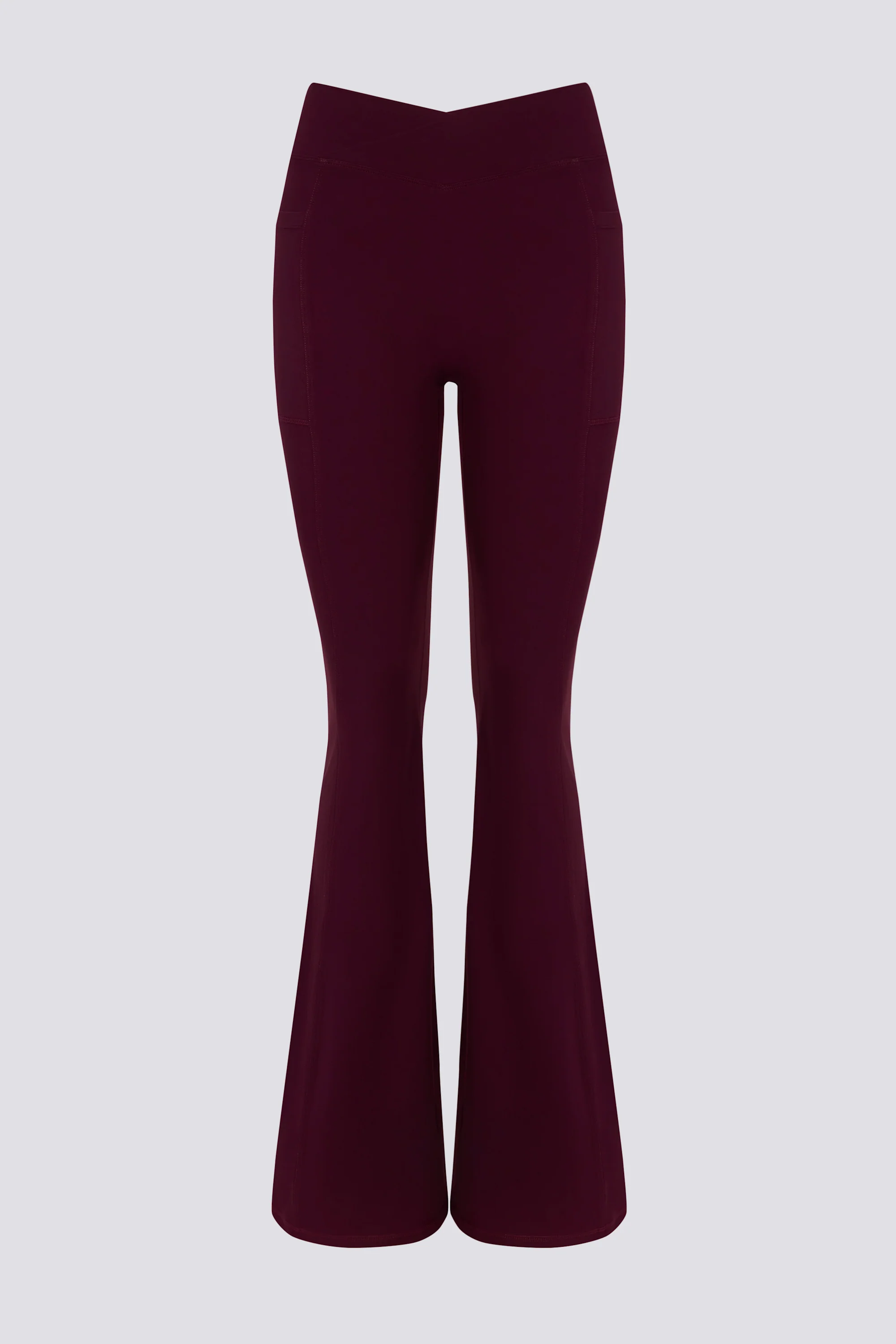 Soft Active V-Waist Pocket Flared Leggings in Burgundy - Image 2