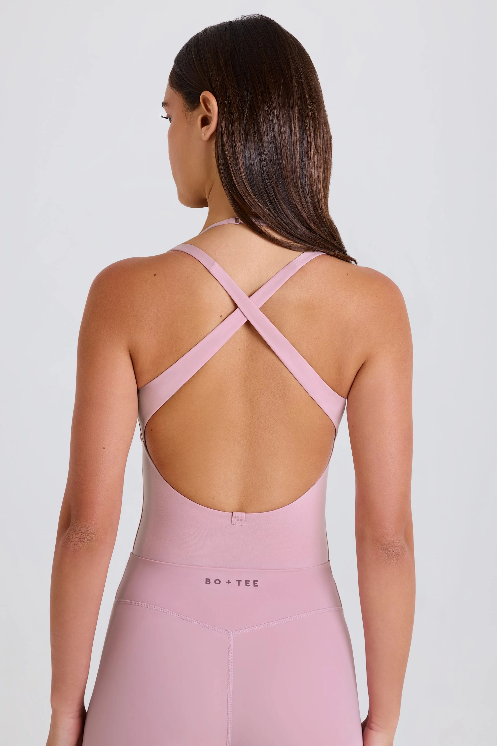 Stretch Cotton Jersey Layered Crossback Bodysuit in Mauve - Image 4