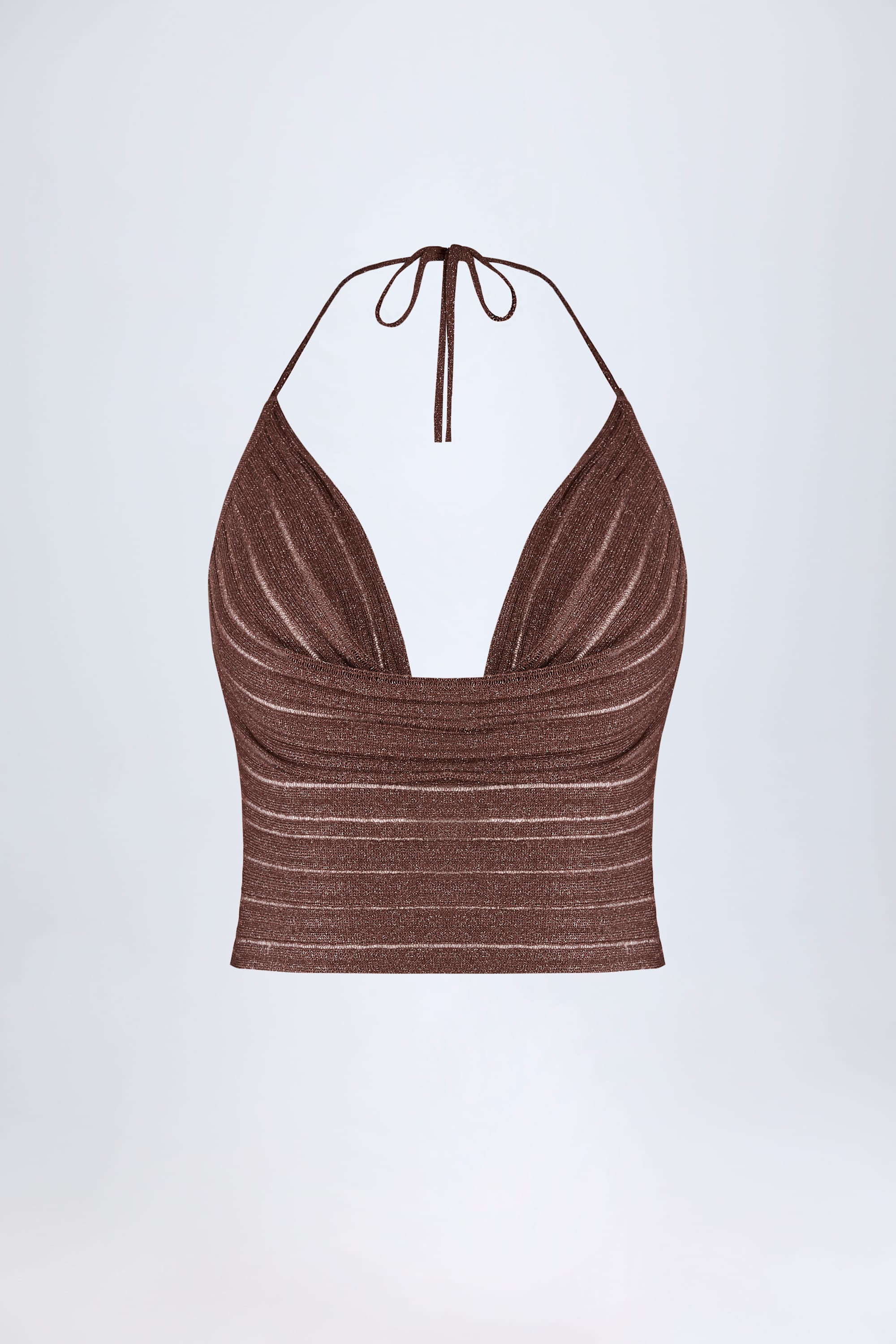 Plunge Halterneck Crop Top in Bronze - Image 9