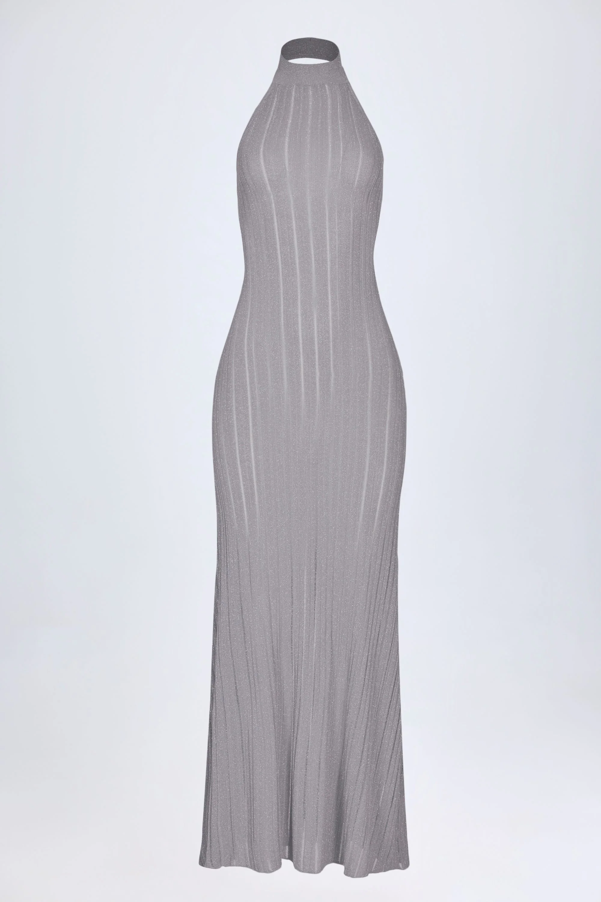 Backless Halterneck Maxi Dress in Silver - Image 3