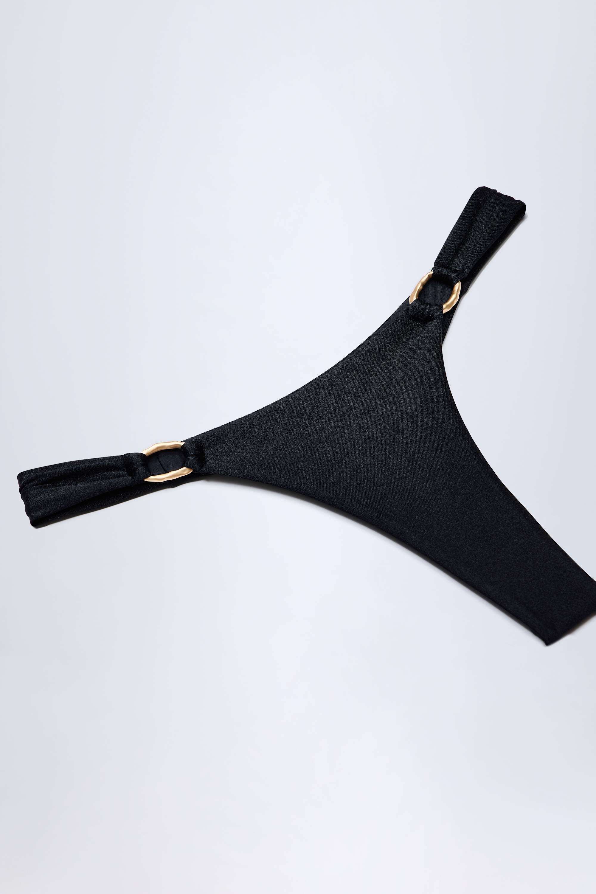 Hardware-Detail Thong Bikini Bottoms in Black - Image 6