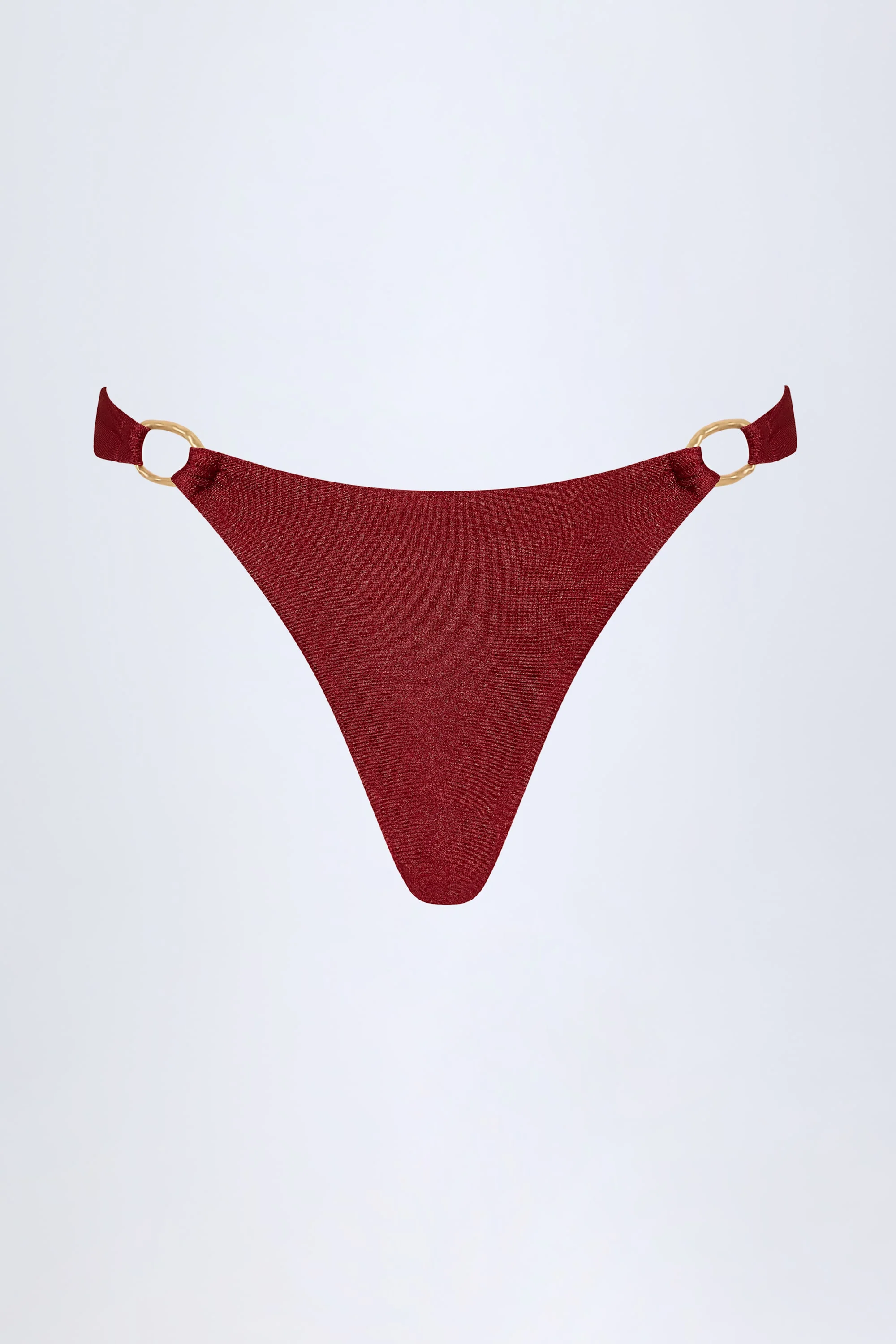 Hardware-Detail Thong Bikini Bottoms in Dark Cherry - Image 3