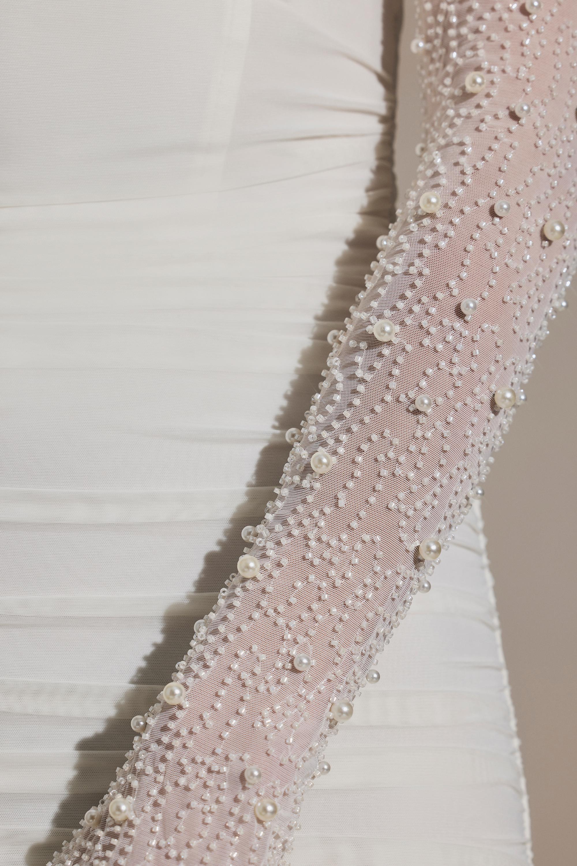 Embellished Long-Sleeve Mini Dress in White - Image 5