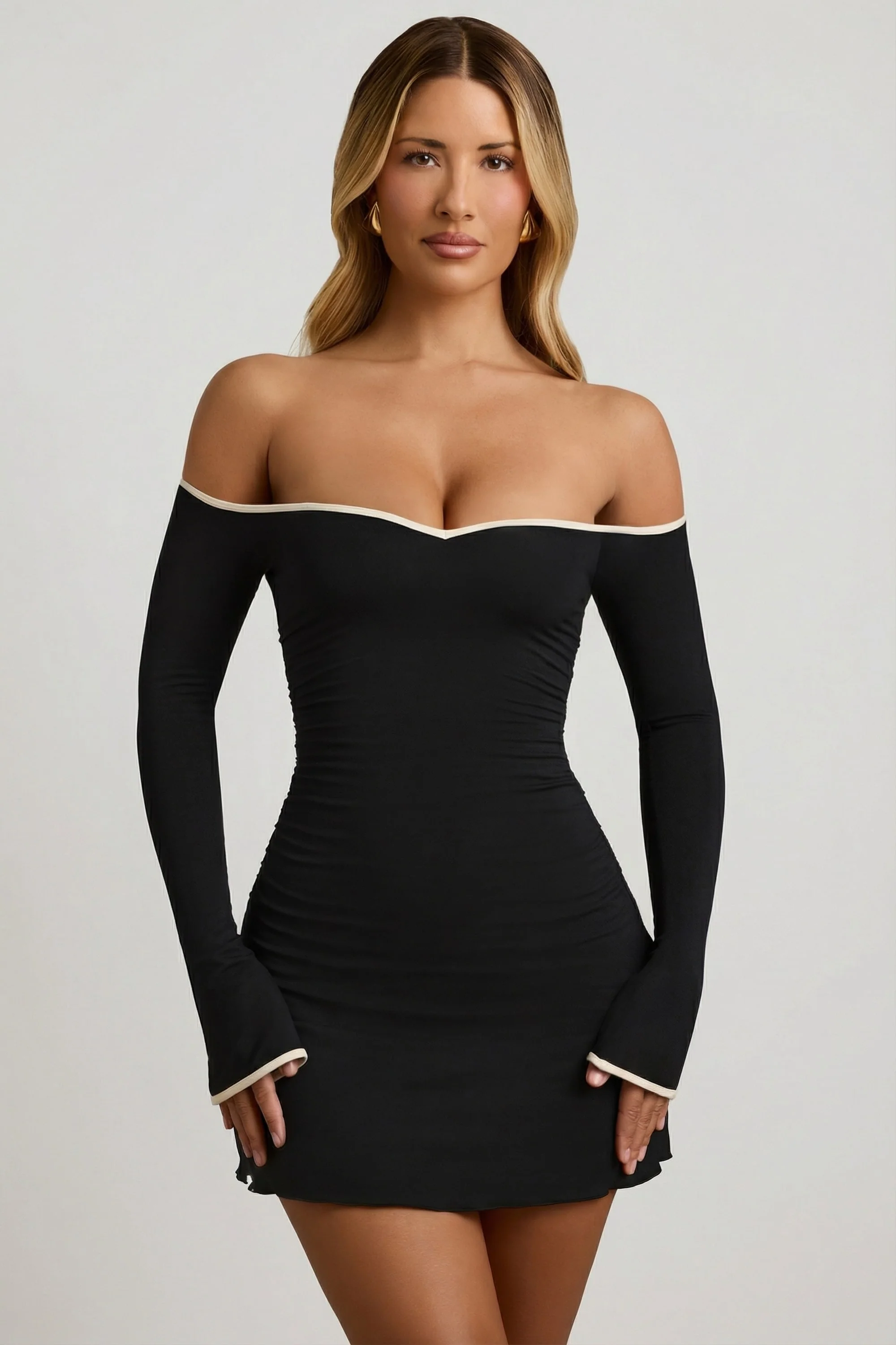 Modal Off-Shoulder A-Line Mini Dress in Black - Image 5