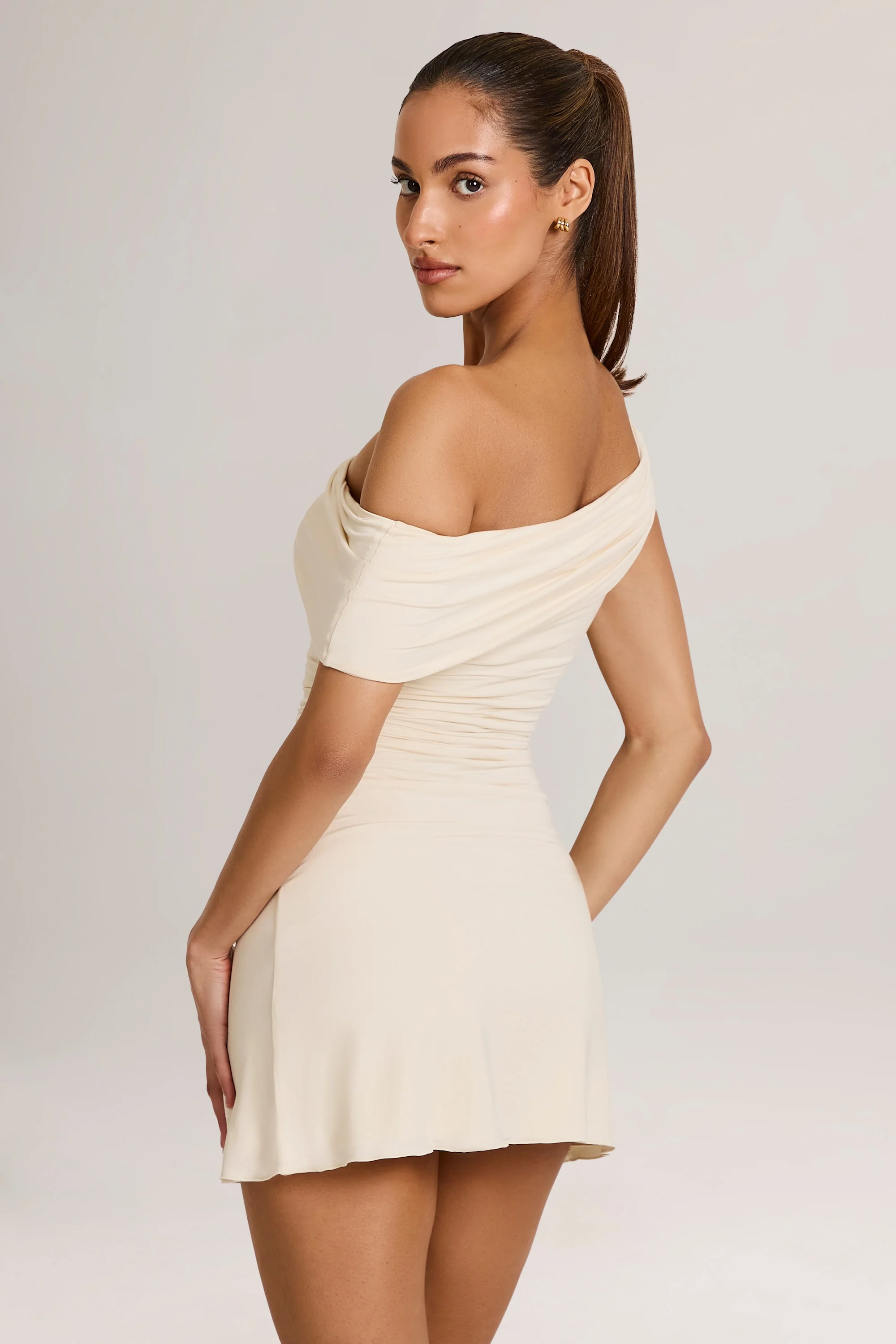Modal Asymmetric A-Line Mini Dress in Ivory - Image 7