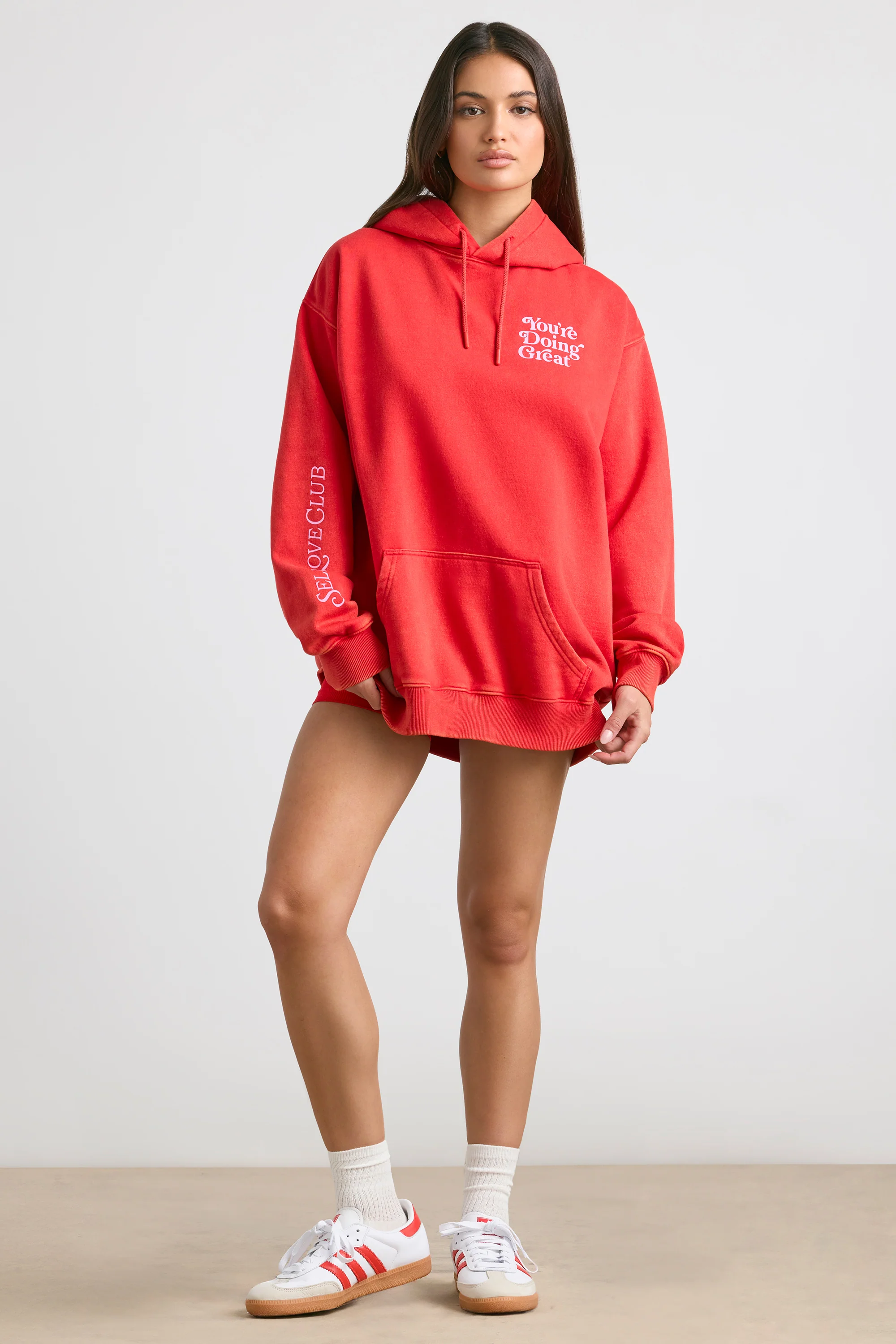 Soft Cotton Jersey Oversized Hoodie in Red - Image 5