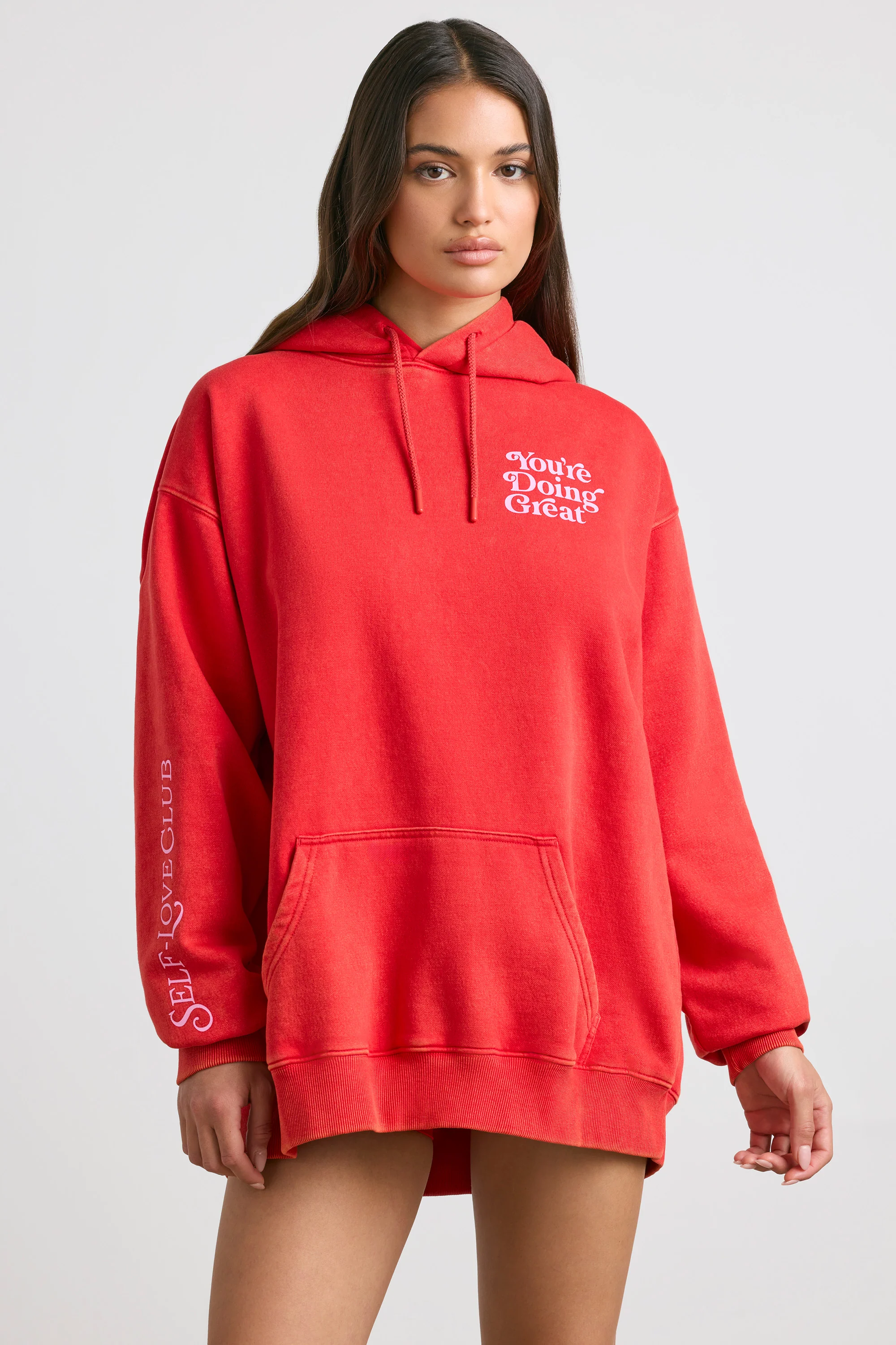 Soft Cotton Jersey Oversized Hoodie in Red - Image 9