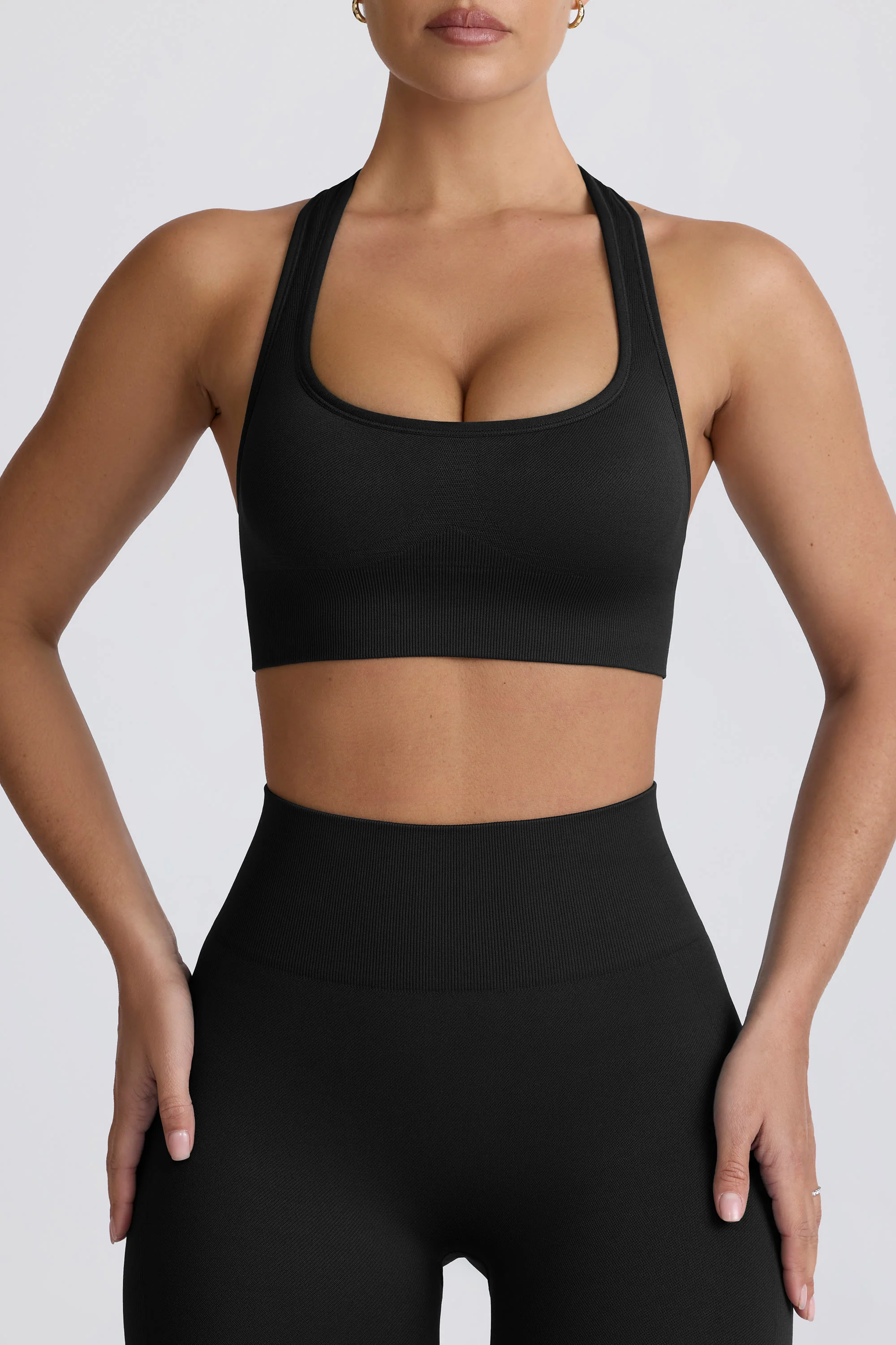 Super Sculpt Seamless T-Back Sports Bra in Black - Image 8