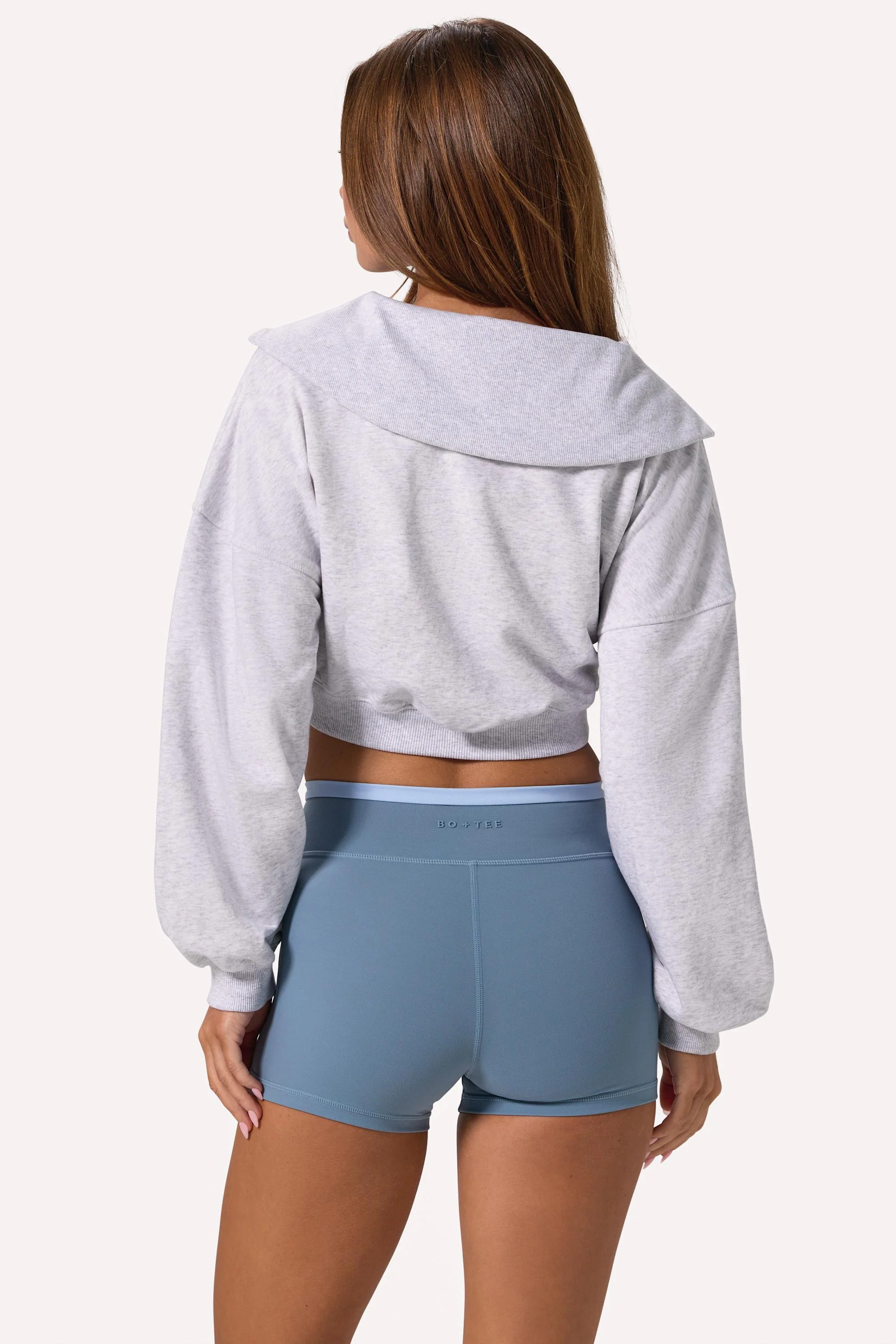 Quarter-Zip Cropped Sweatshirt in Grey Marl - Image 2