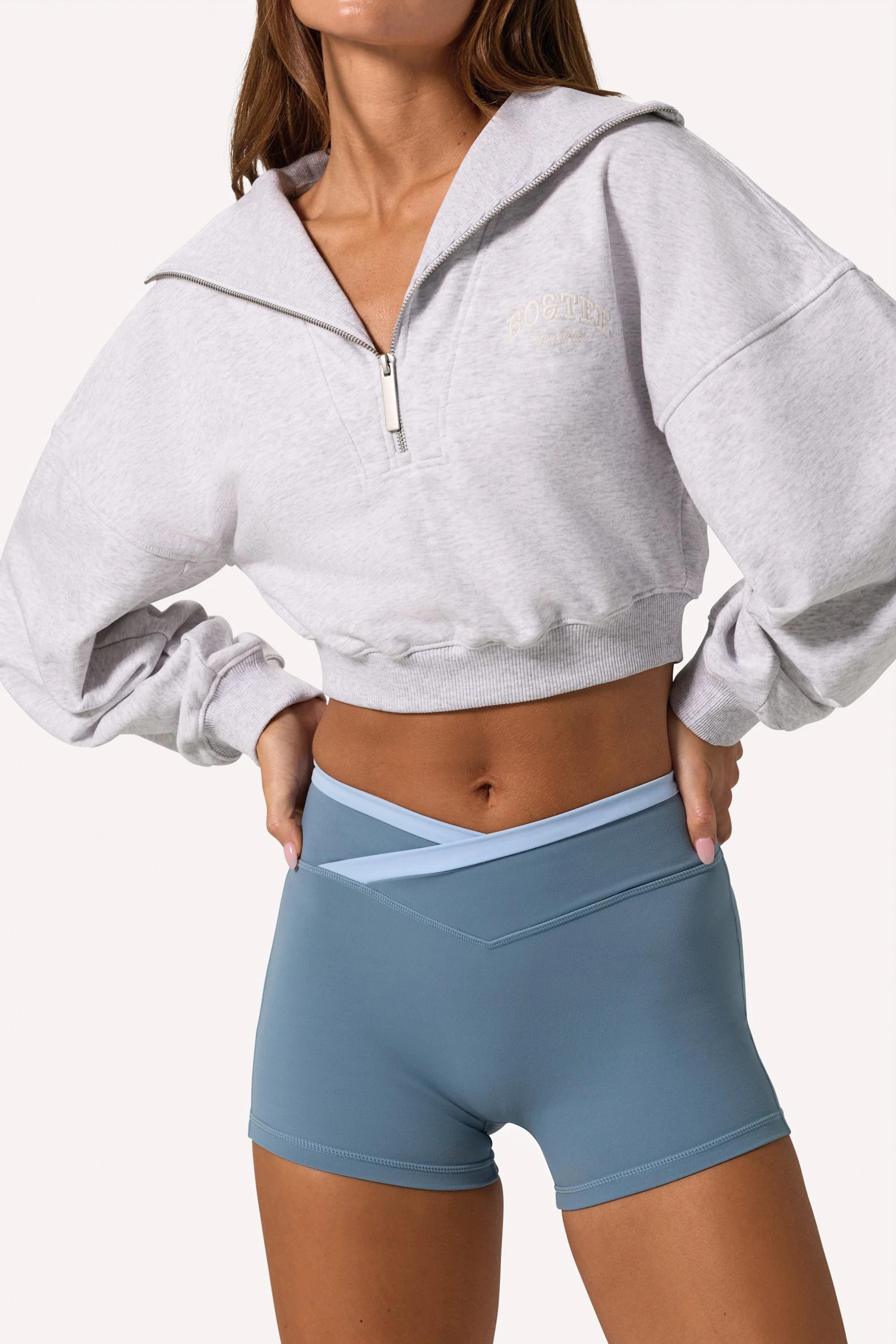 Quarter-Zip Cropped Sweatshirt in Grey Marl - Image 4