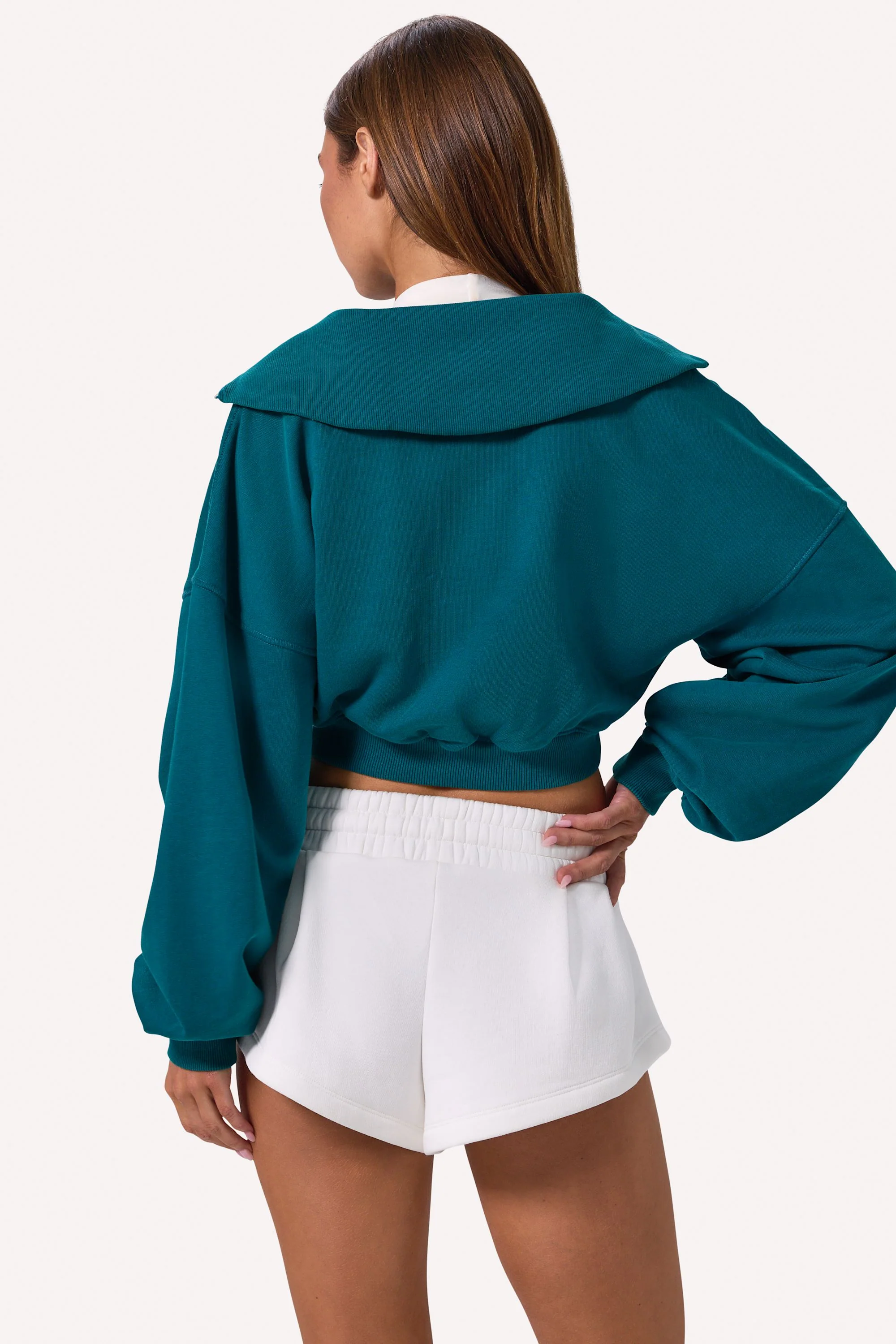 Quarter-Zip Cropped Sweatshirt in Teal - Image 2