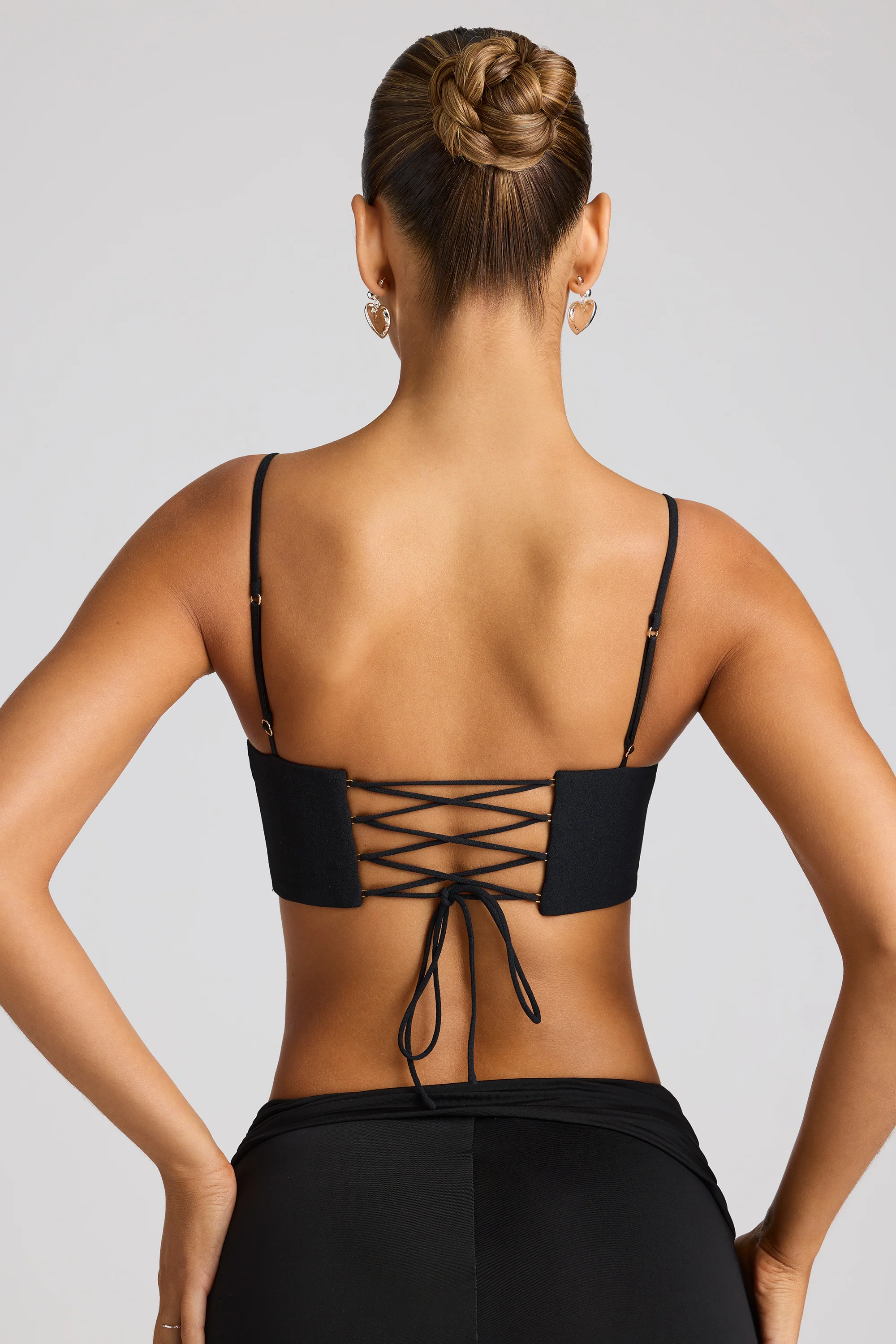 Embellished Statement Heart Shaped Crop Top in Black - Image 6