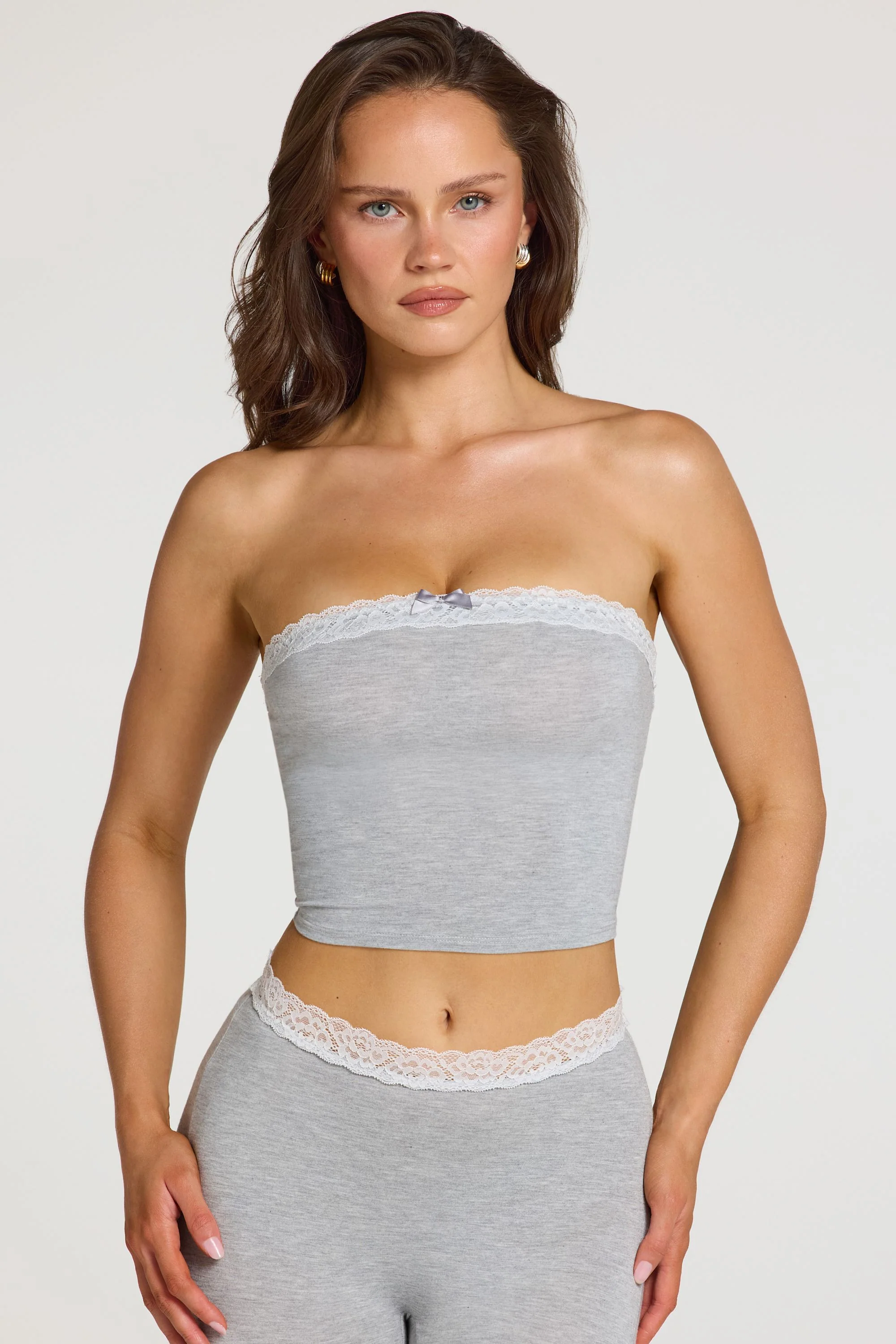 Modal Lace-Trim Bandeau Top  in Grey Marl - Image 5